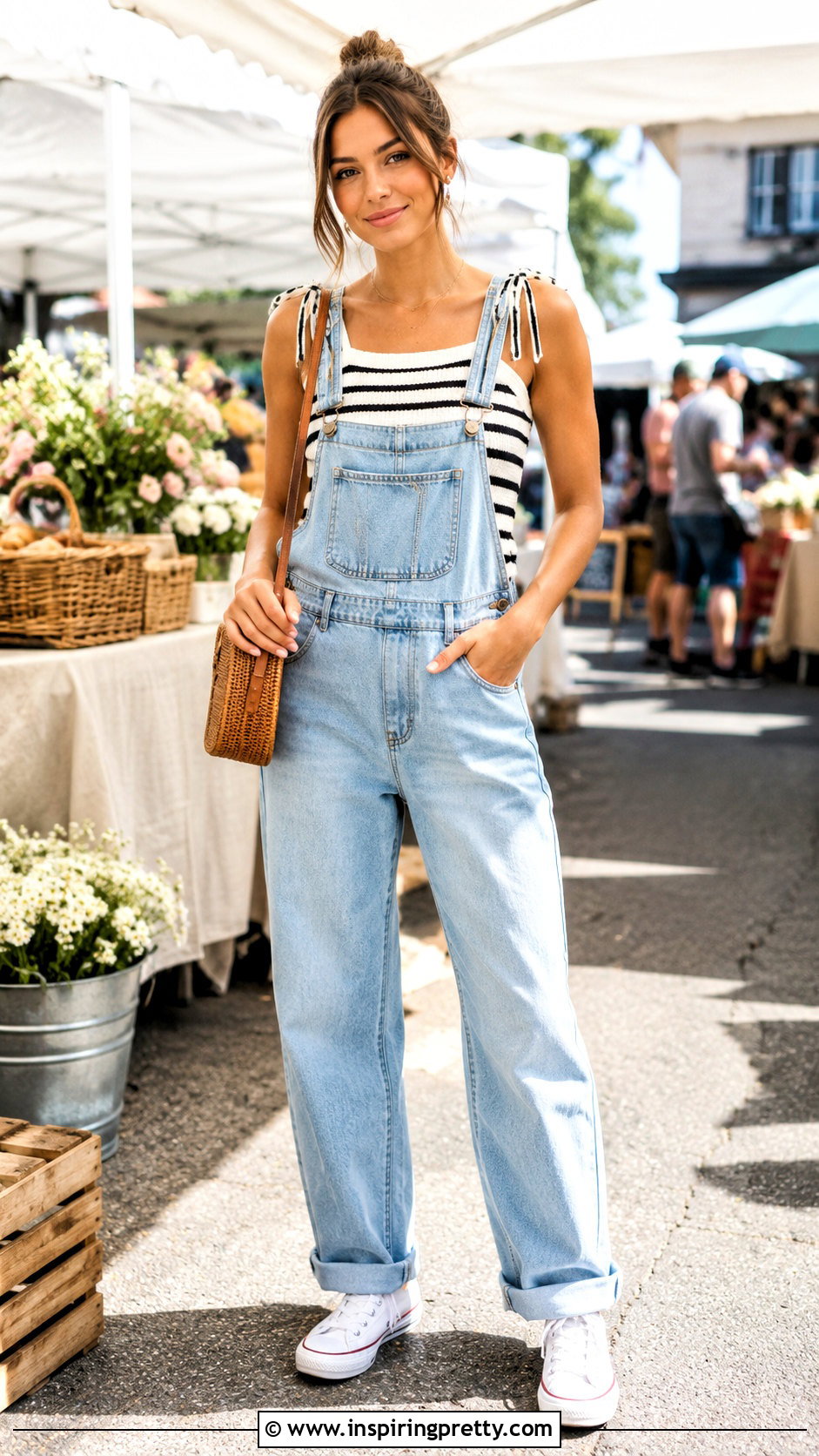 Claire Tank Top With Denim Overalls - 20 claire tank top outfit ideas