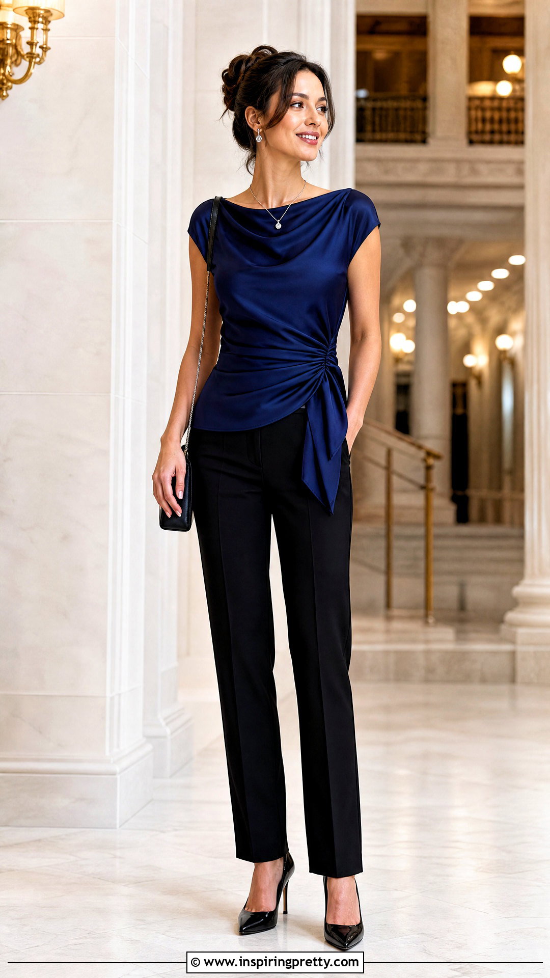 Classy Draped Top And Straight Leg Pants Outfit - 50 classy tops for women chic ideas