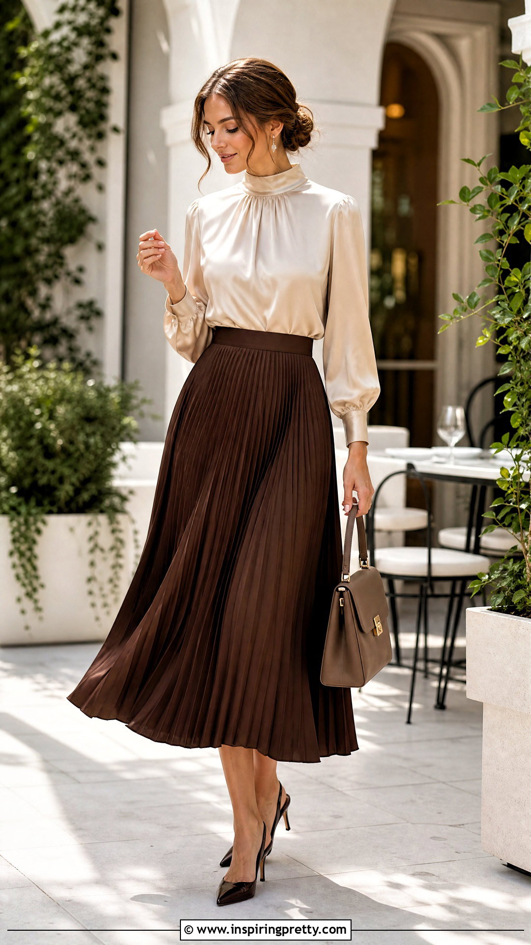 Classy High Neck Blouse And Midi Skirt Outfit - 50 classy tops for women chic ideas