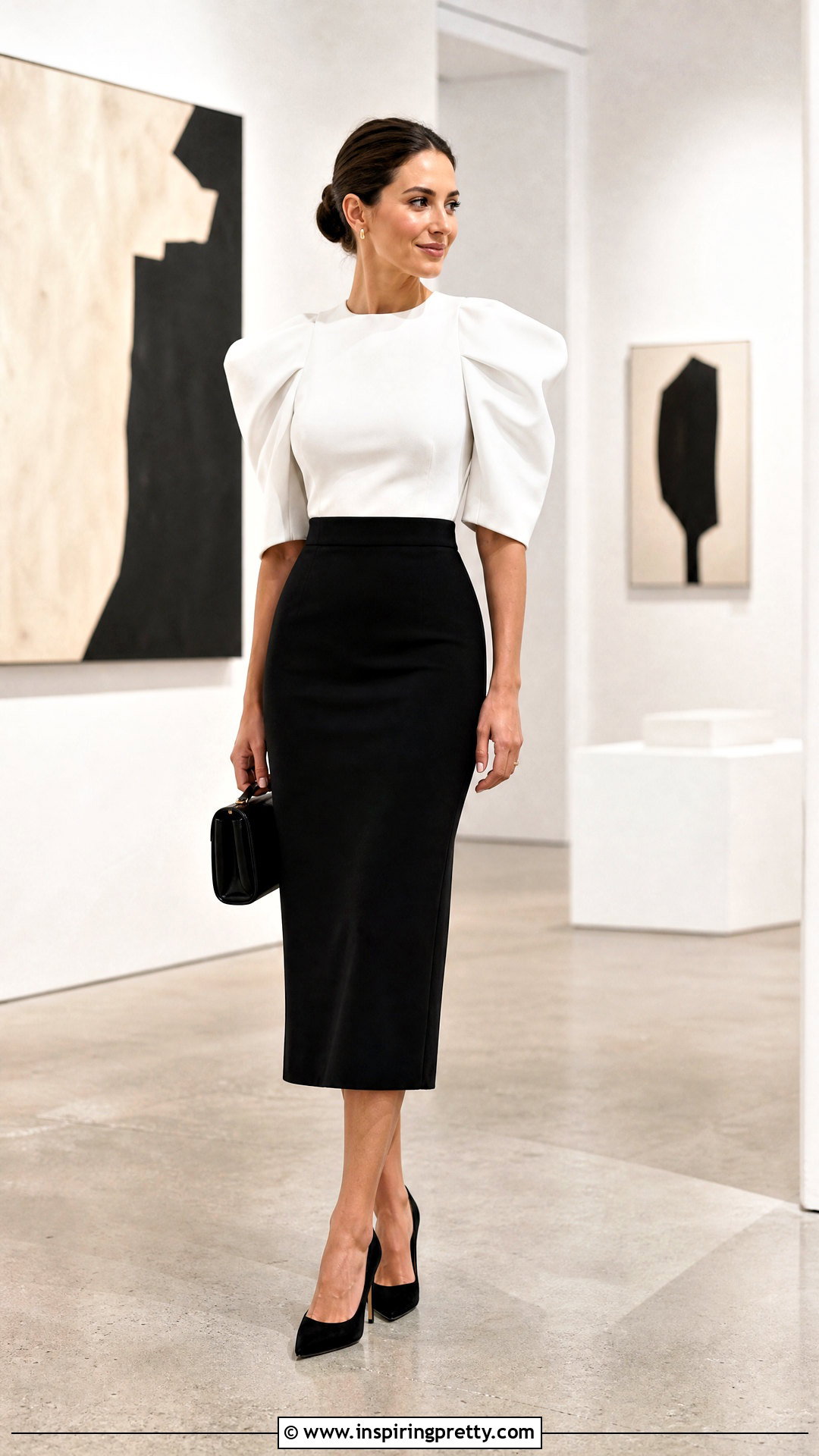 Classy Statement Sleeve Top And Column Skirt Outfit - 50 classy tops for women chic ideas