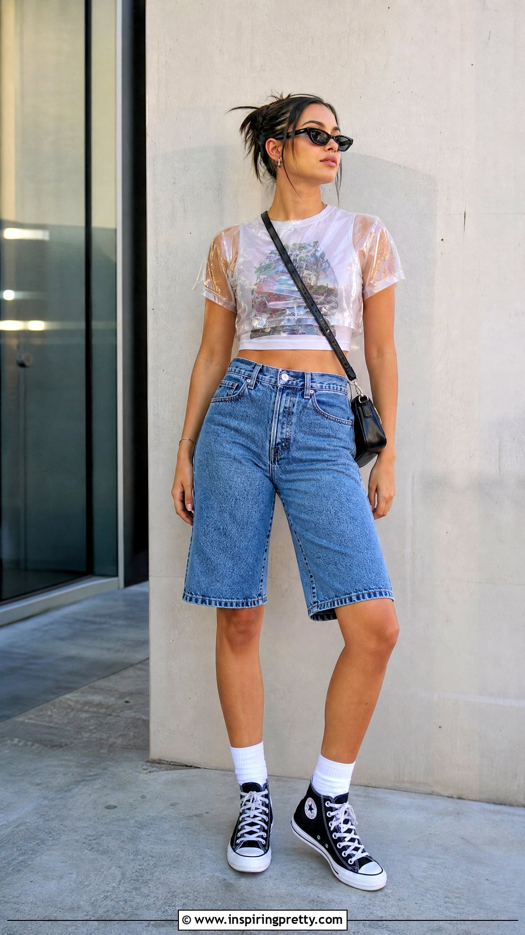 Clear PVC Crop Top With A Graphic Tee - 20 pvc crop top outfit ideas