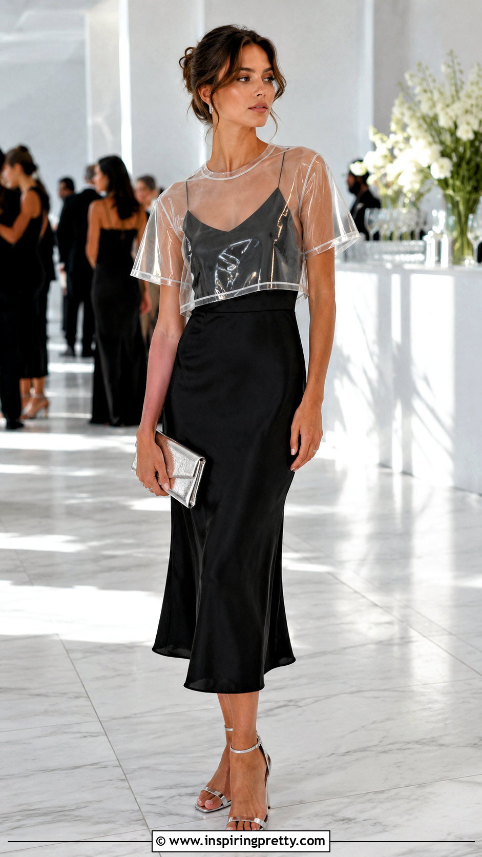Clear Plastic Crop Top With A Slip Dress - 25 plastic crop top outfit ideas