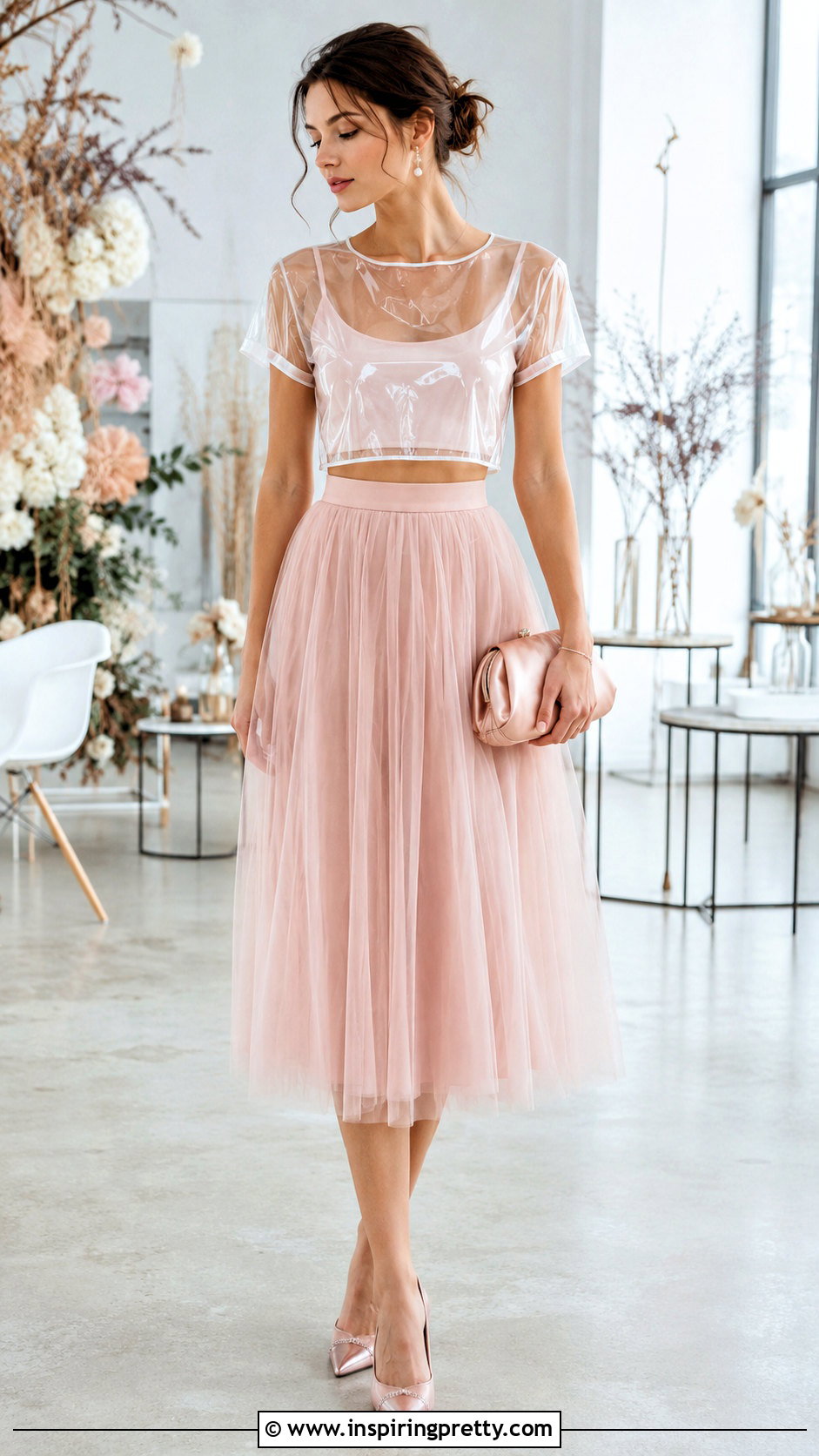 Clear Plastic Crop Top With A Tulle Skirt - 25 plastic crop top outfit ideas