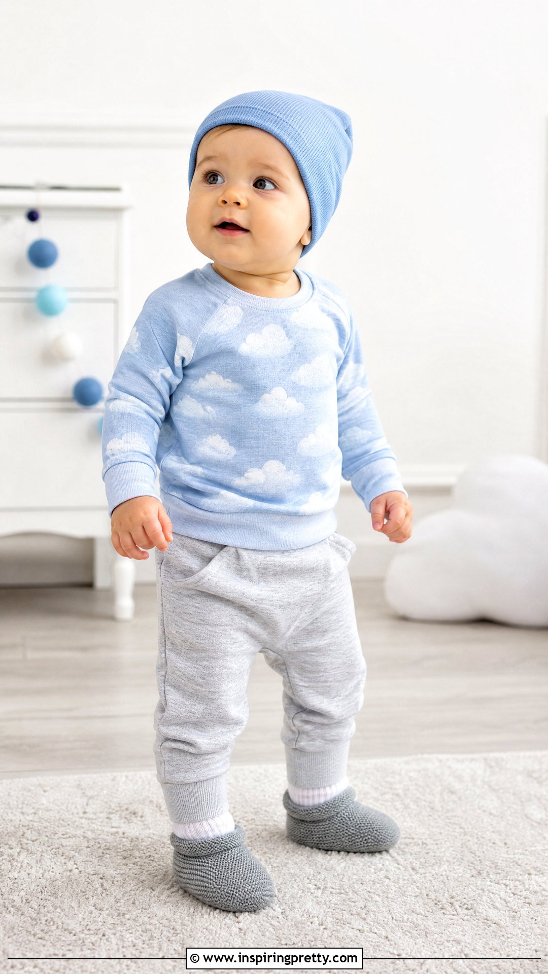 Cloud Baby Top With Gray Joggers - 50 baby tops designs