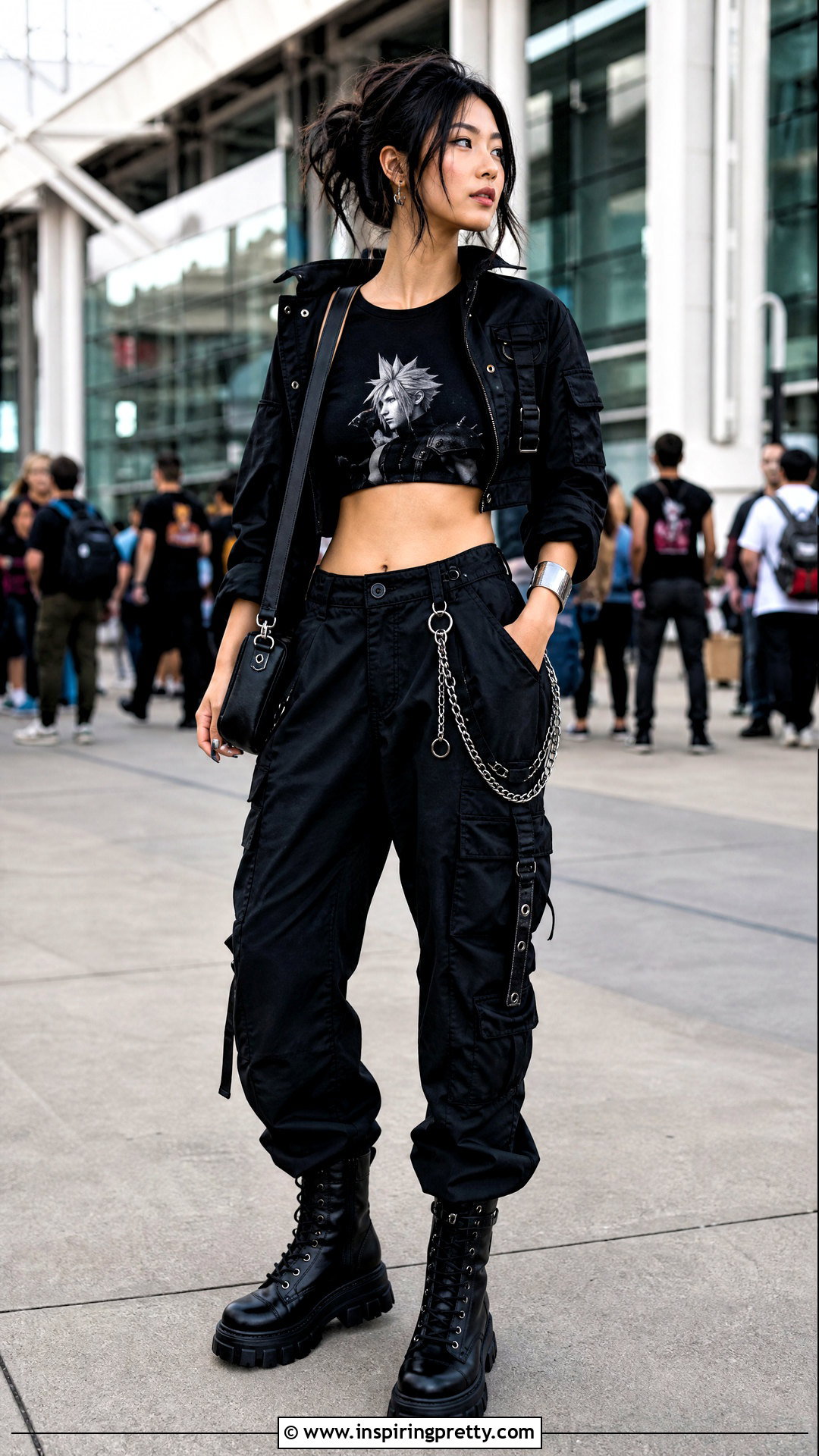 Cloud Strife Crop Top With Black Cargo Pants - 25 Cloud Strife Crop Top outfit ideas