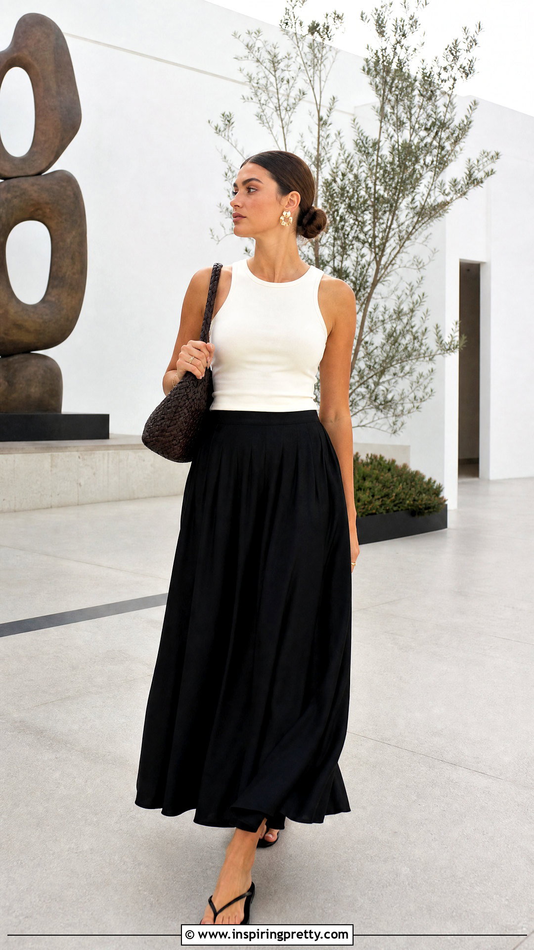 Club Monaco White Top With Black Maxi Skirt And Sandals - 20 club monaco white top outfit ideas