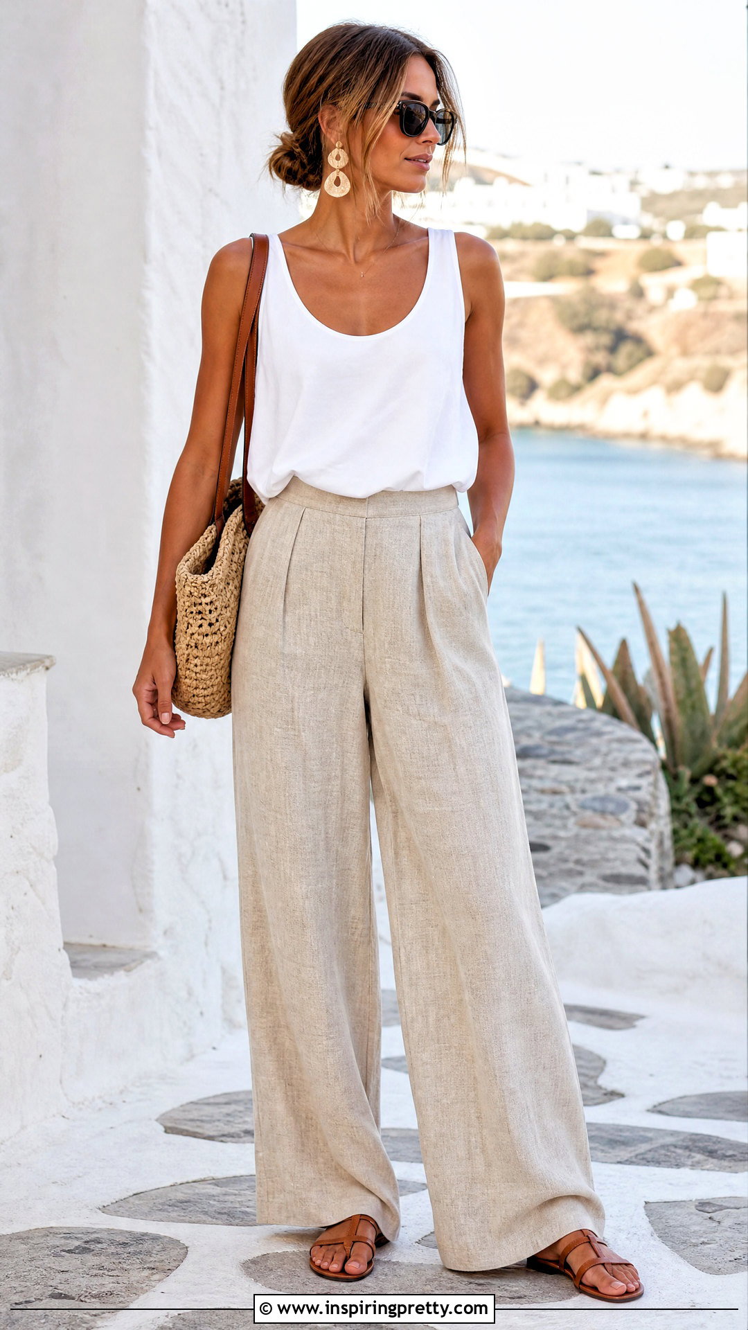 Club Monaco White Top With Linen Pants And Flat Sandals - 20 club monaco white top outfit ideas