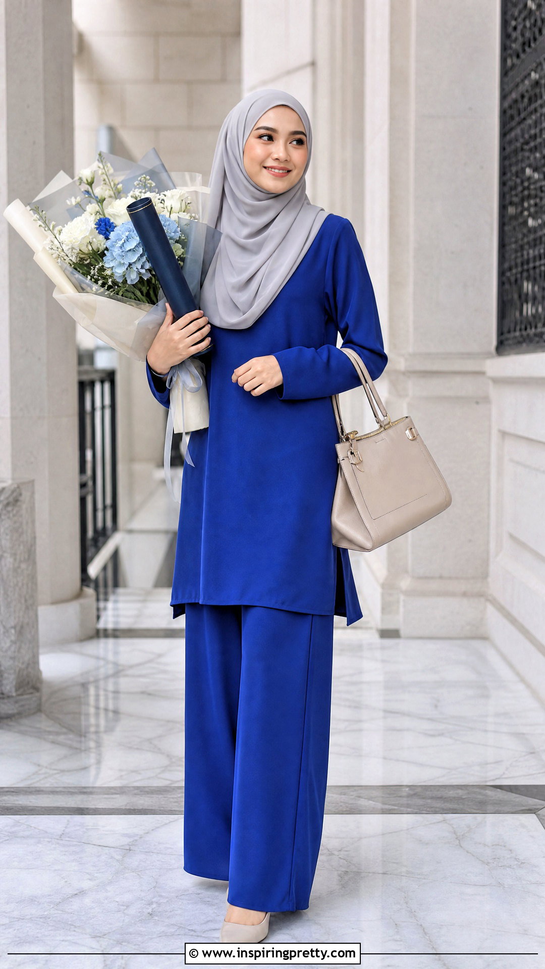 Cobalt Blue Long Top With Matching Pants - 50 long tops designs for muslims