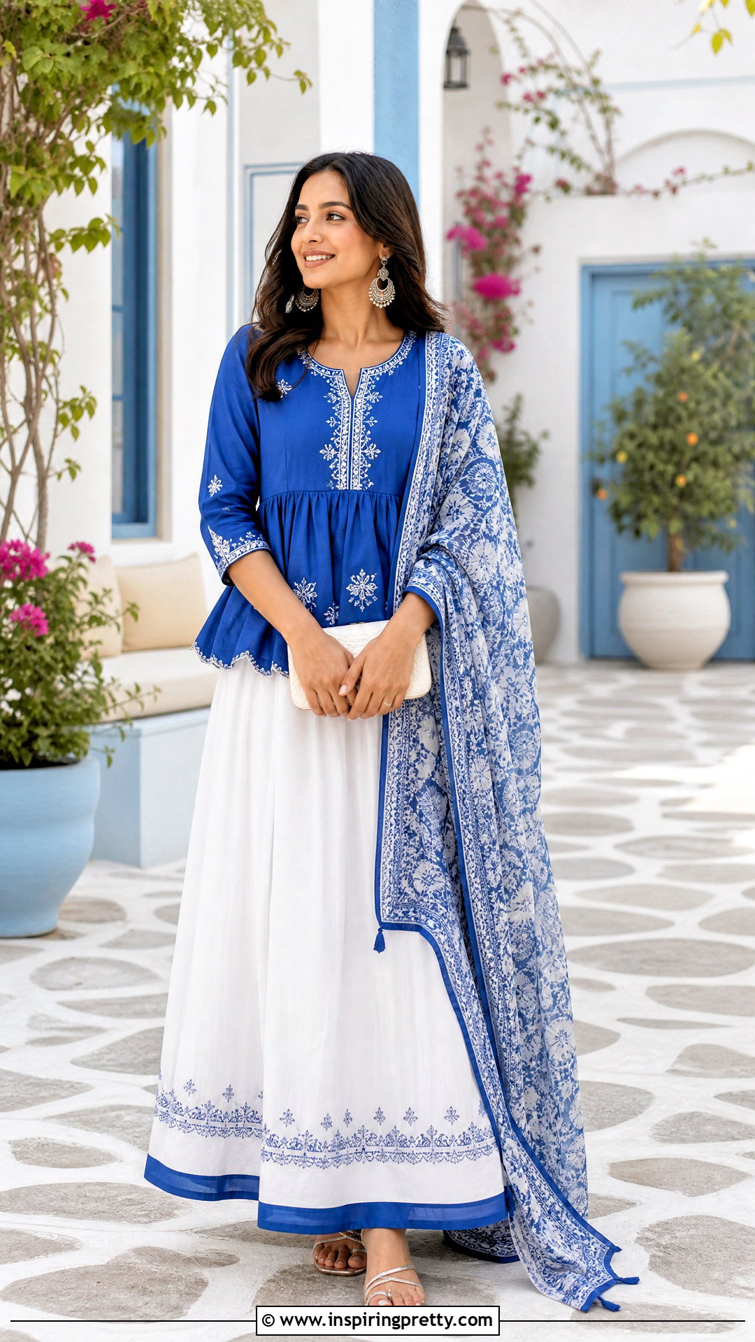 Cobalt Indian Peplum Top With White Skirt - 50 indian peplum top outfits