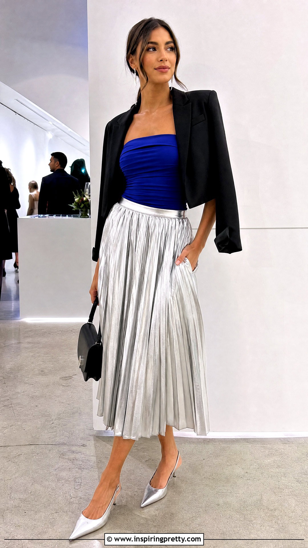 Cobalt Tube Top And Silver Midi Skirt Outfit - 50 tube top and skirt outfit ideas