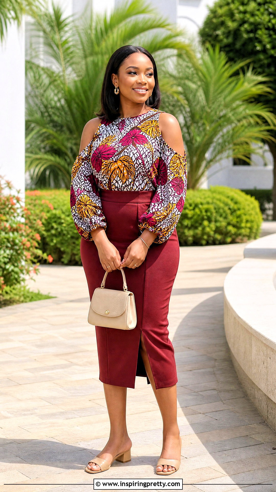 Cold Shoulder Ankara Top With Midi Skirt - 50 cute ankara tops outfit ideas
