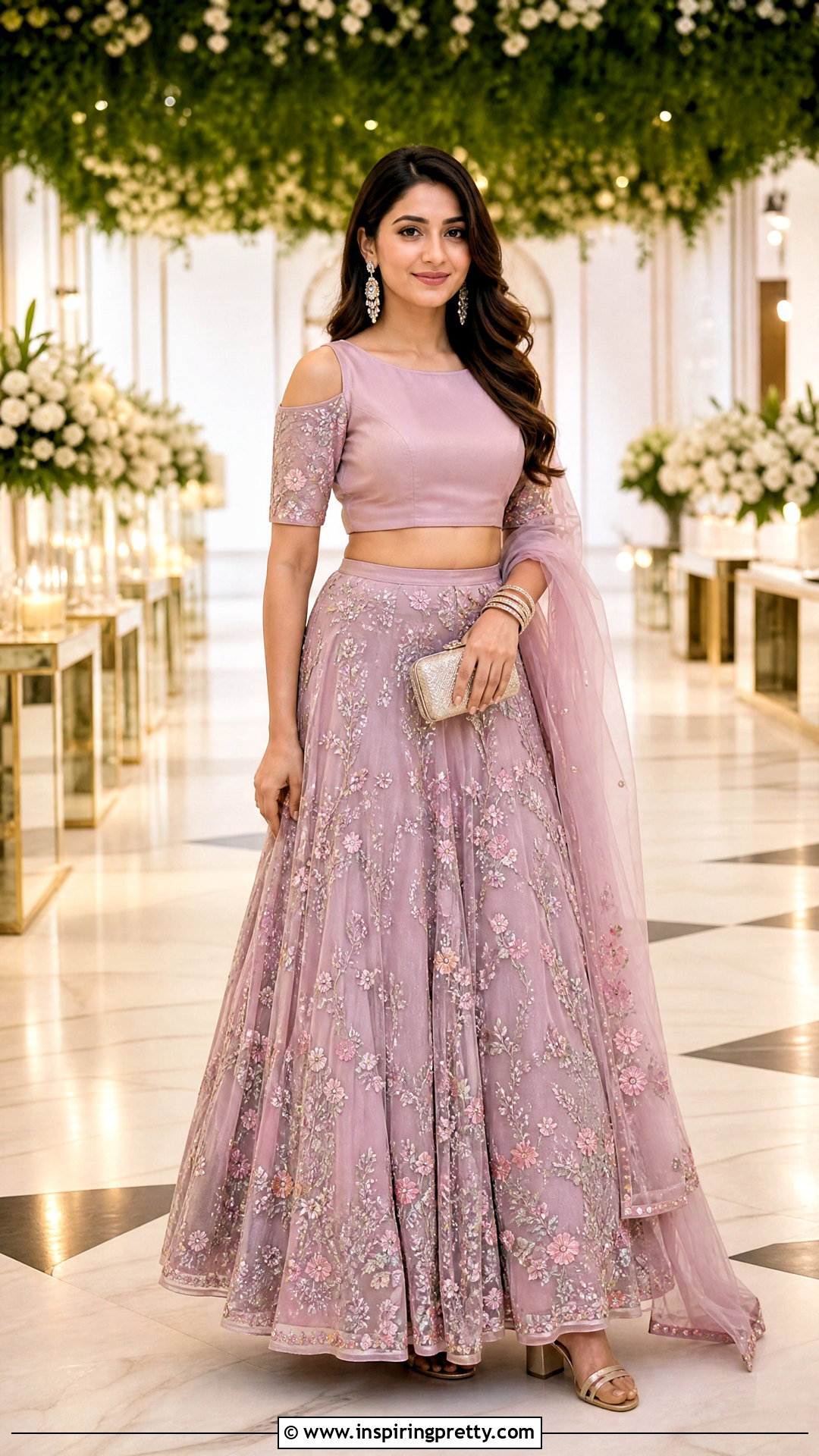 Cold Shoulder Crop Top Blouse With Lehenga - 50 crop top blouse designs