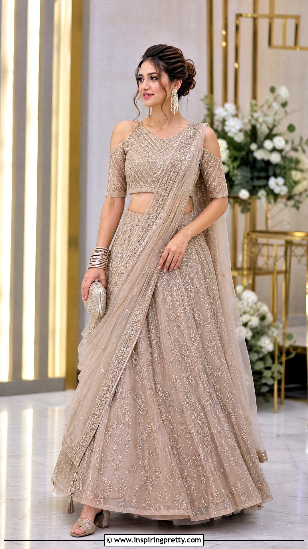 Cold Shoulder Crop Top Lehenga - 50 crop top lehenga designs