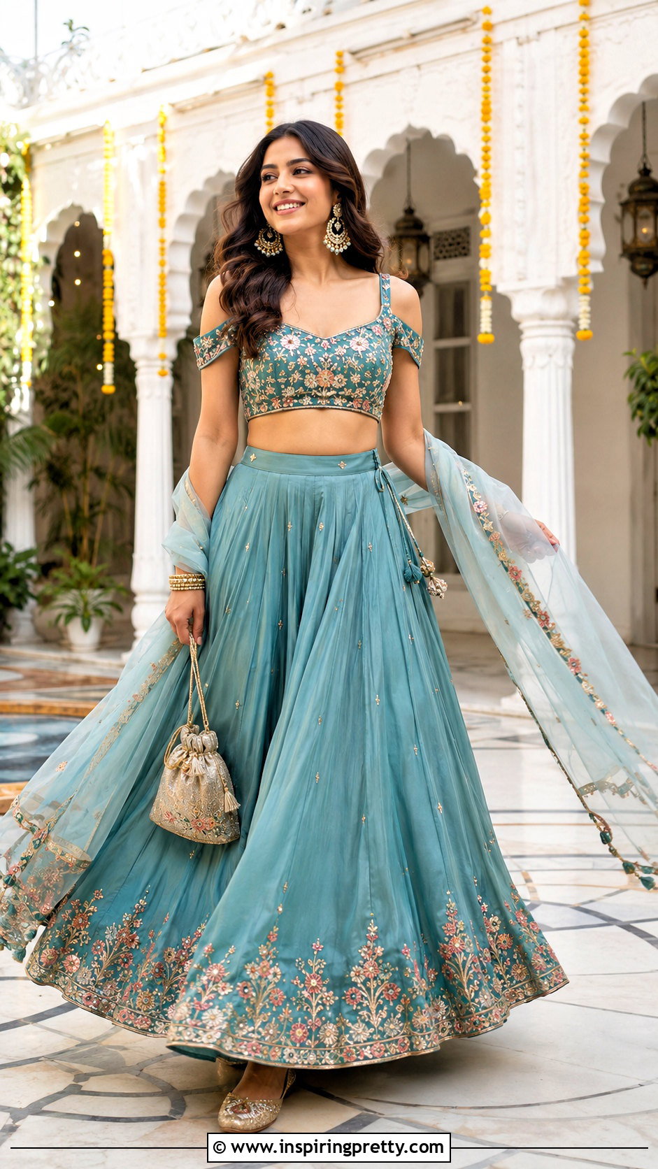 Cold Shoulder Crop Top With Circular Lehenga - 50 traditional crop top designs