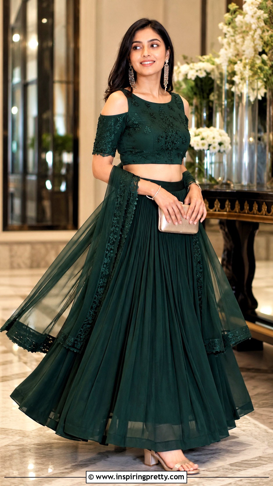Cold Shoulder Crop Top With Georgette Lehenga - 20 latest lehenga crop top designs