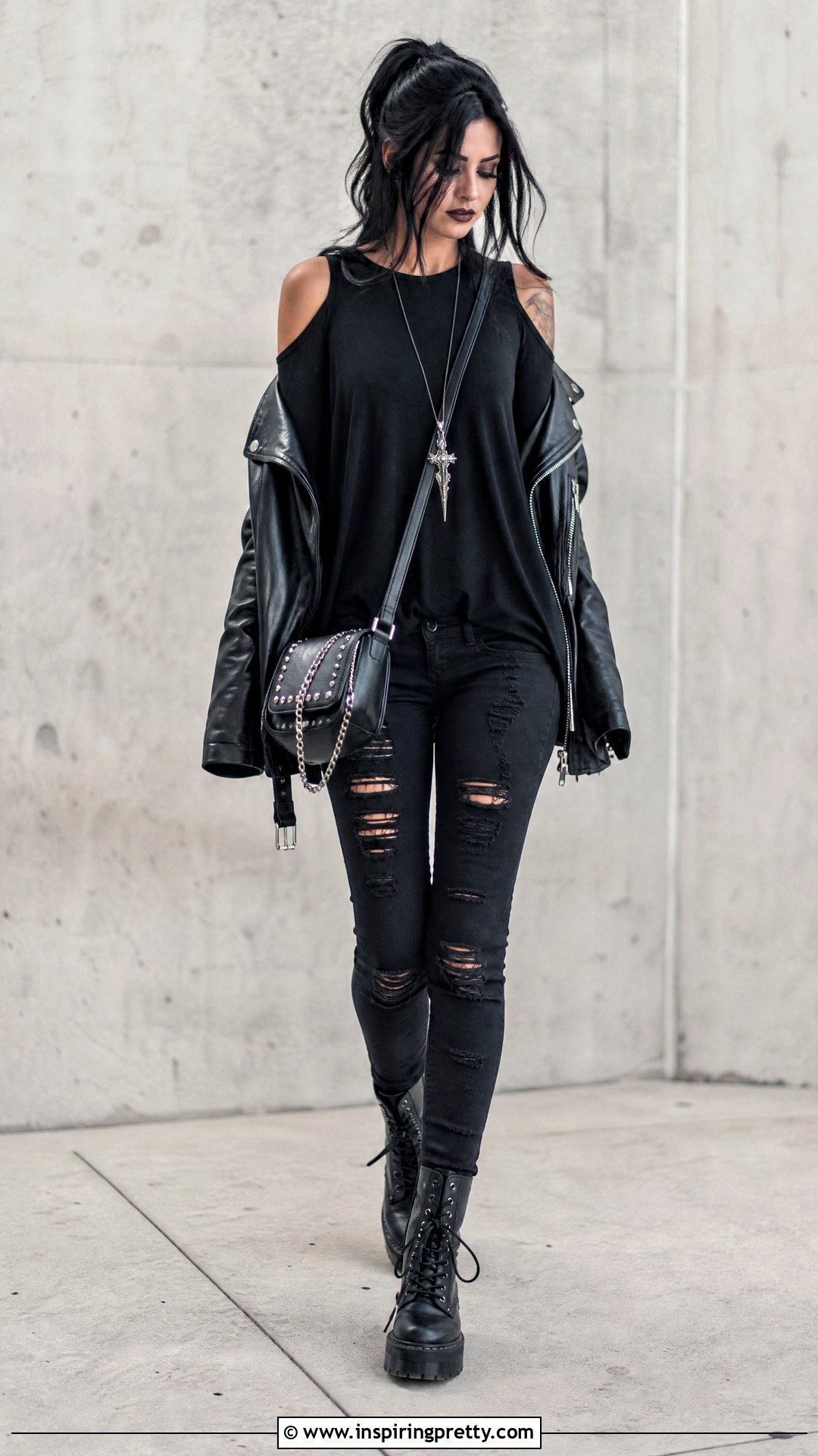 Cold Shoulder Goth Top With Skinny Jeans - 50 goth tops outfit ideas