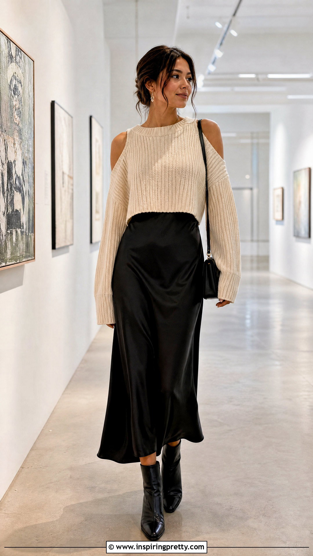 Cold Shoulder Knit Top With Slip Dress - 25 cold shoulder knit top outfit ideas
