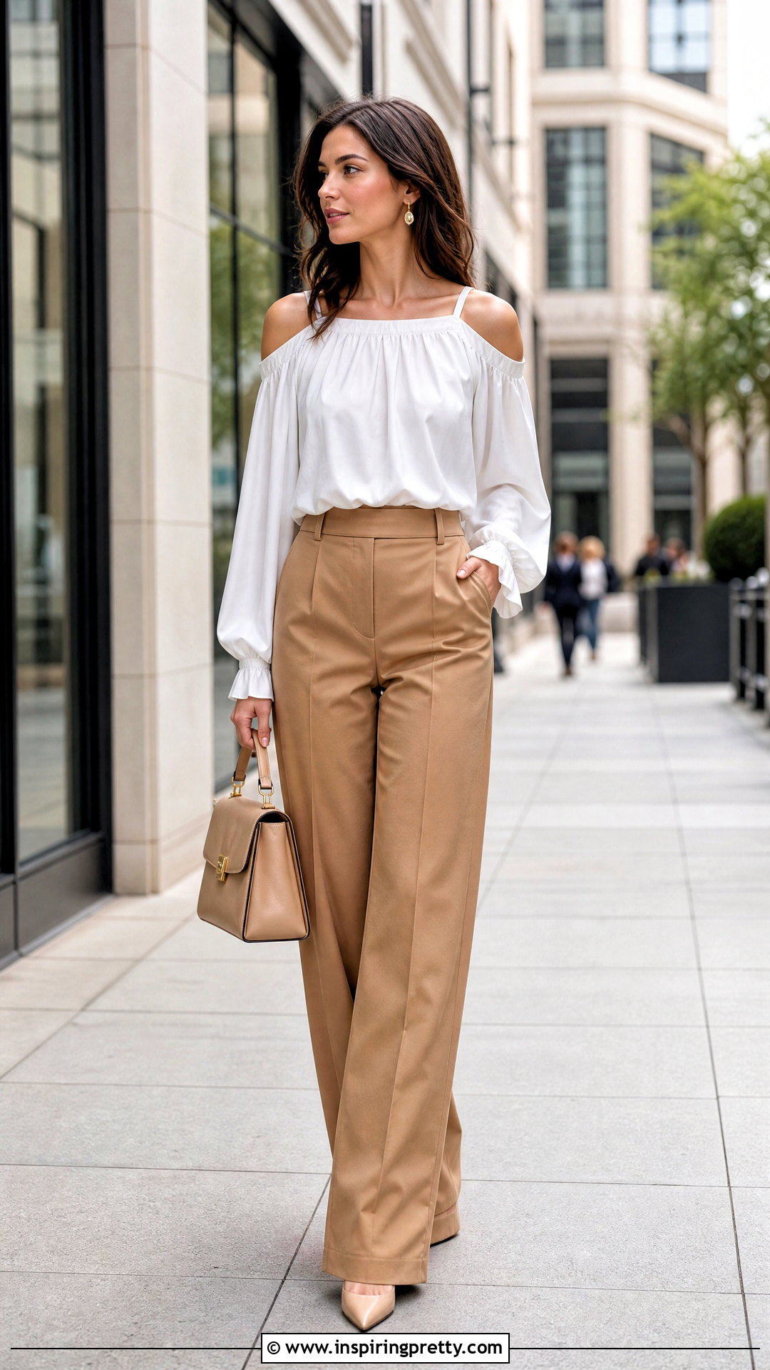 Cold Shoulder Peasant Top With Wide Leg Trousers - 20 cold shoulder peasant top outfit ideas