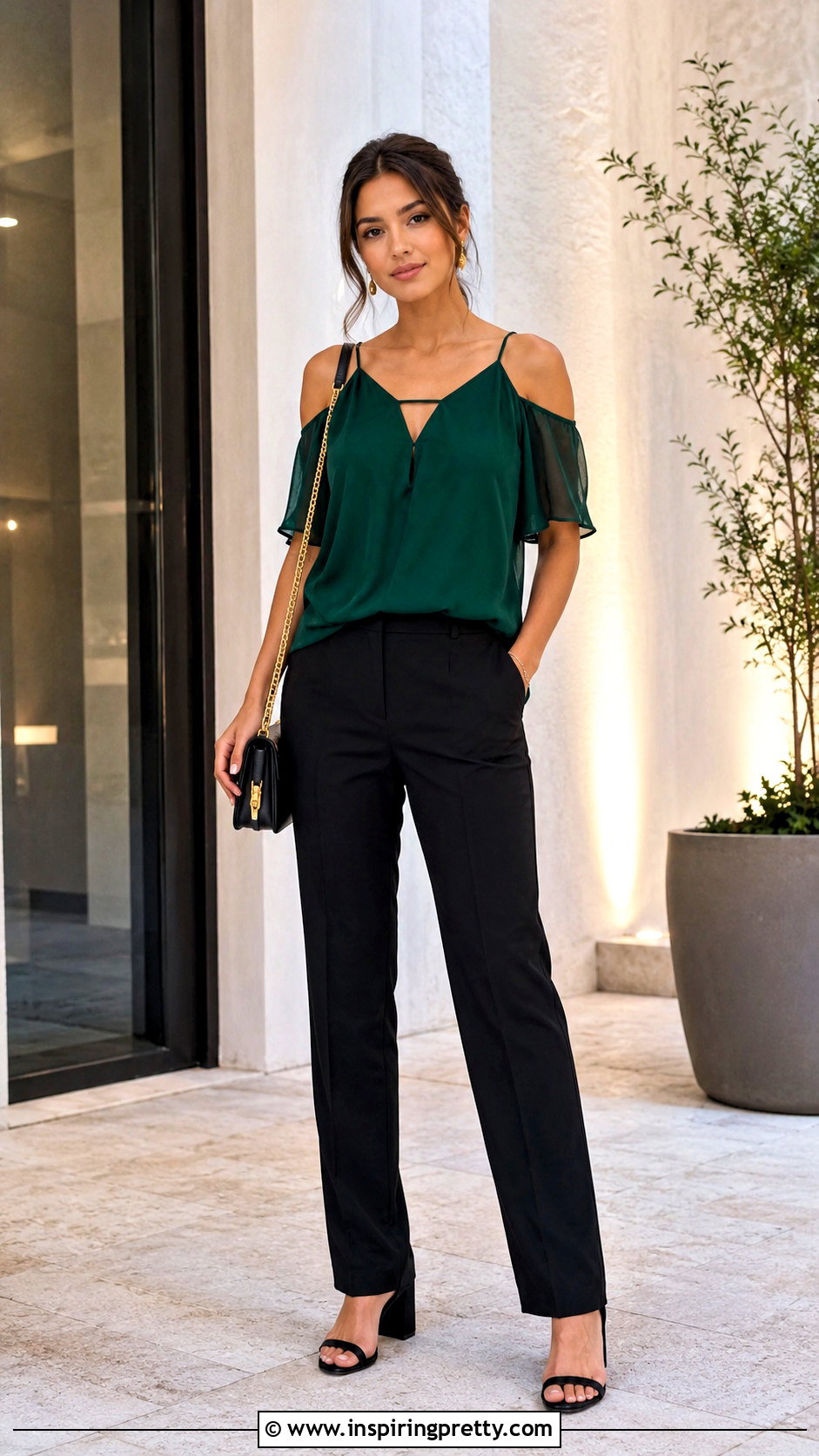 Cold Shoulder Top With Straight Leg Pants - 50 Simple Top Designs
