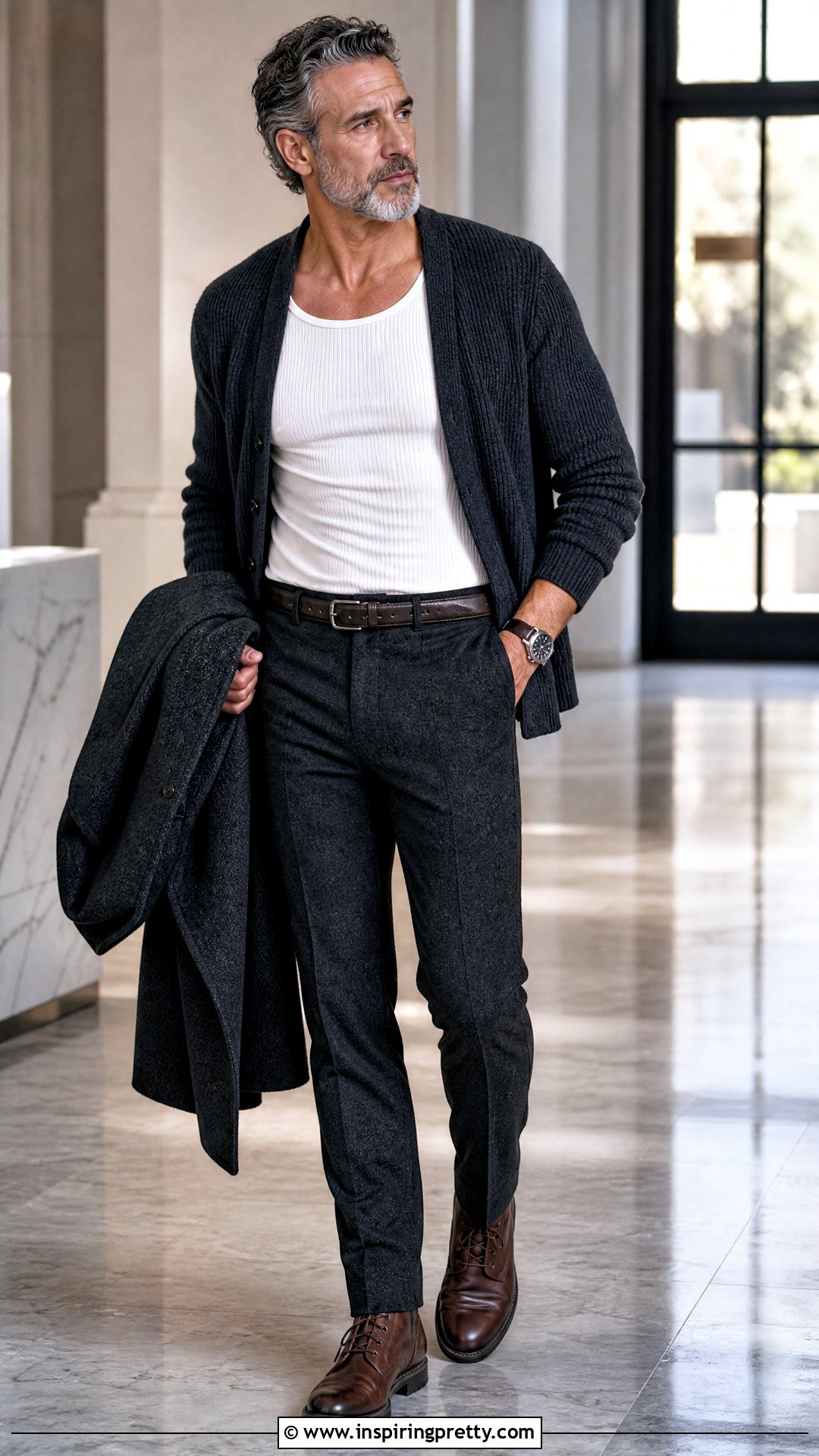 Cold Weather Tank Top With Cardigan And Trousers - 50 tank tops for men