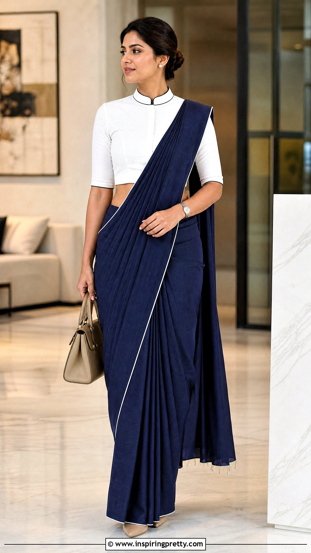 Collar Crop Top Blouse With Pleated Saree - 50 latest crop top blouse designs