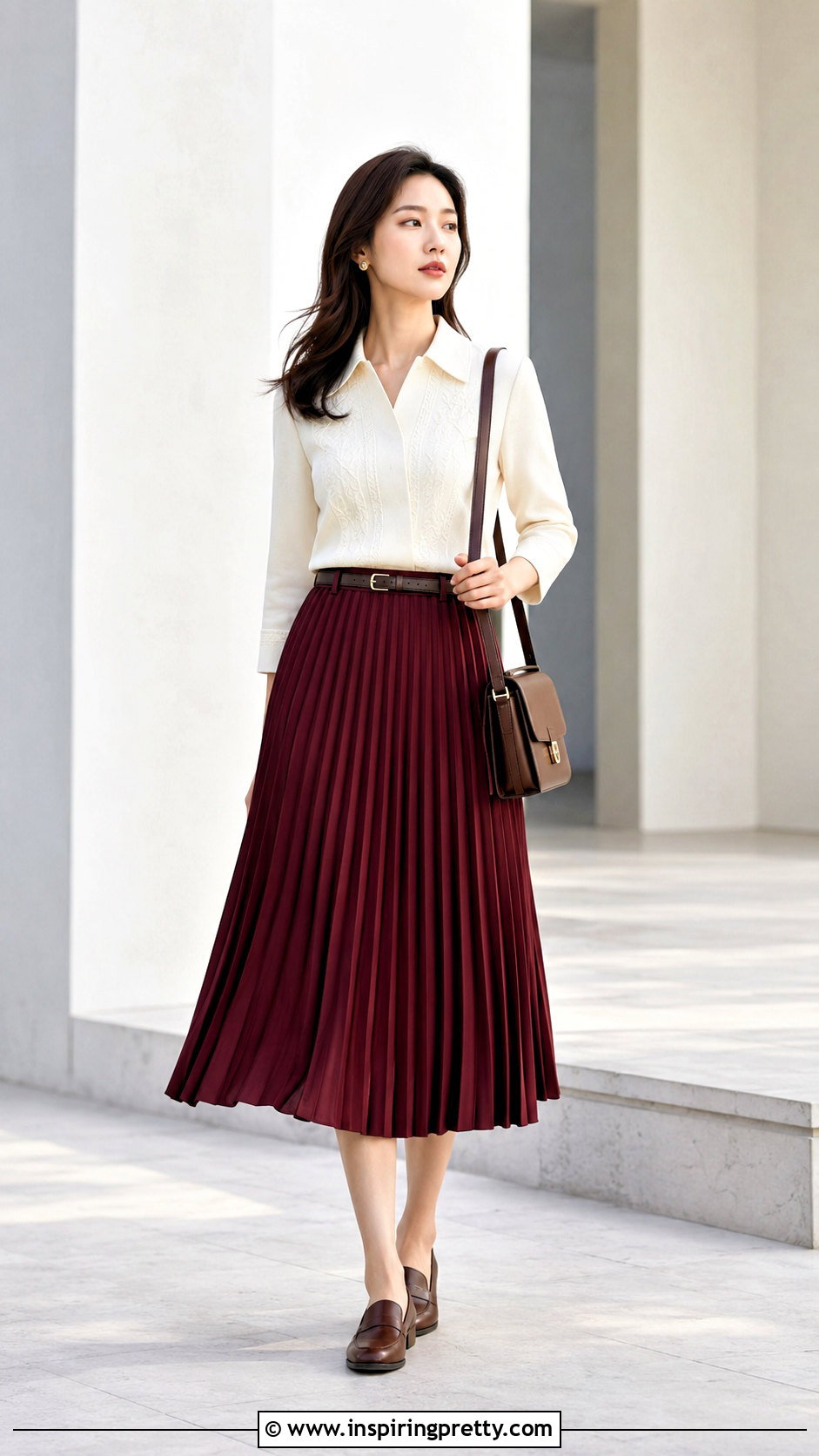 Collar Mizo Sunday Top With Pleated Midi Skirt - 50 Mizo Sunday Tops outfit ideas