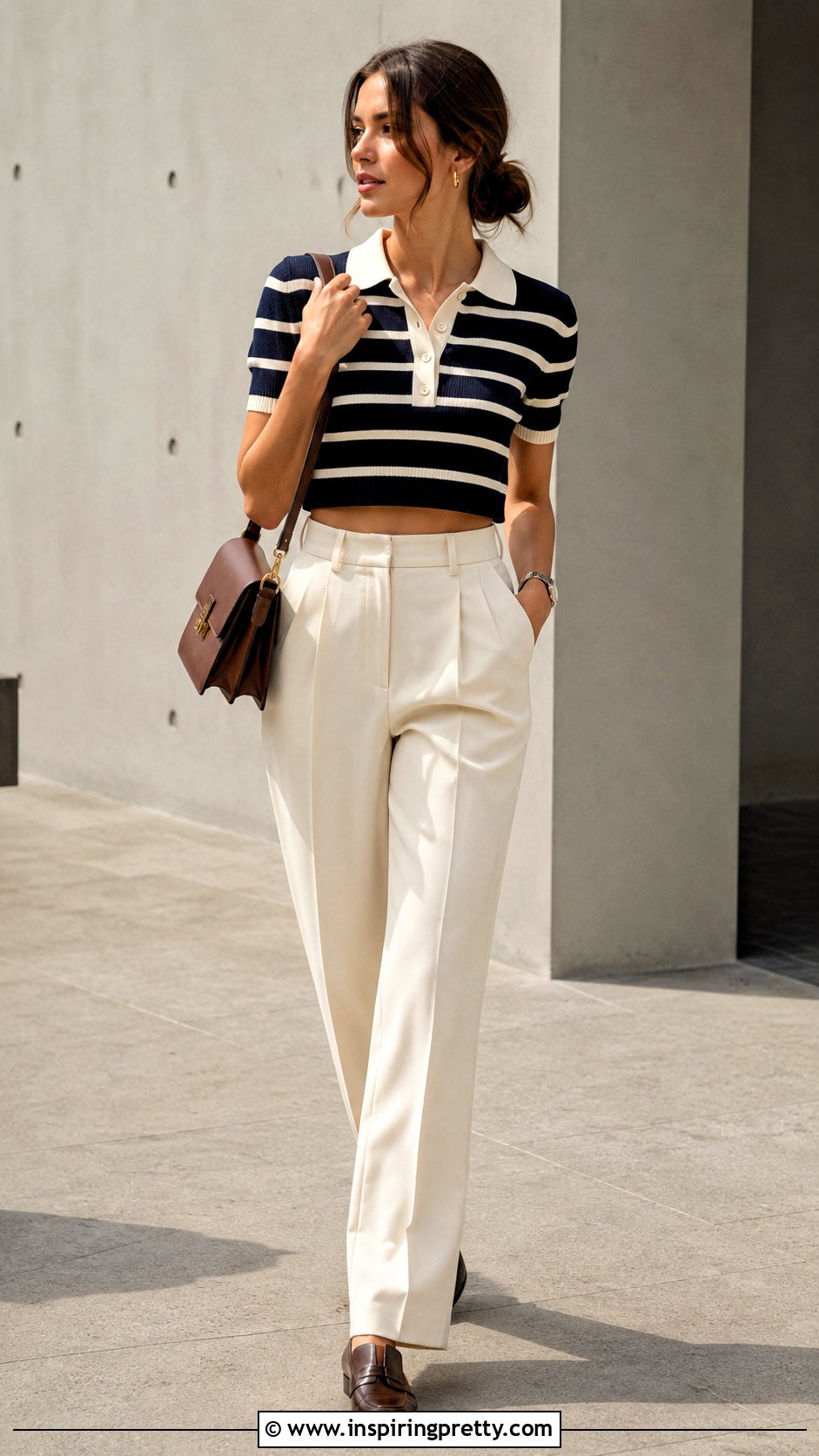 Collared Striped Crop Top With Tailored Pants - 20 Striped Crop Tops On Hangers