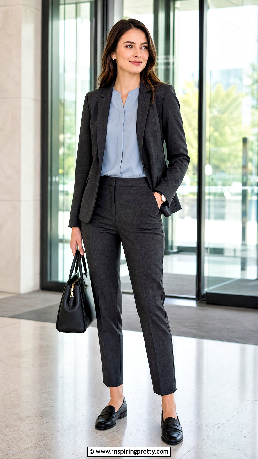 Collarless Corporate Blouse With Tapered Trousers - 50 corporate tops for ladies