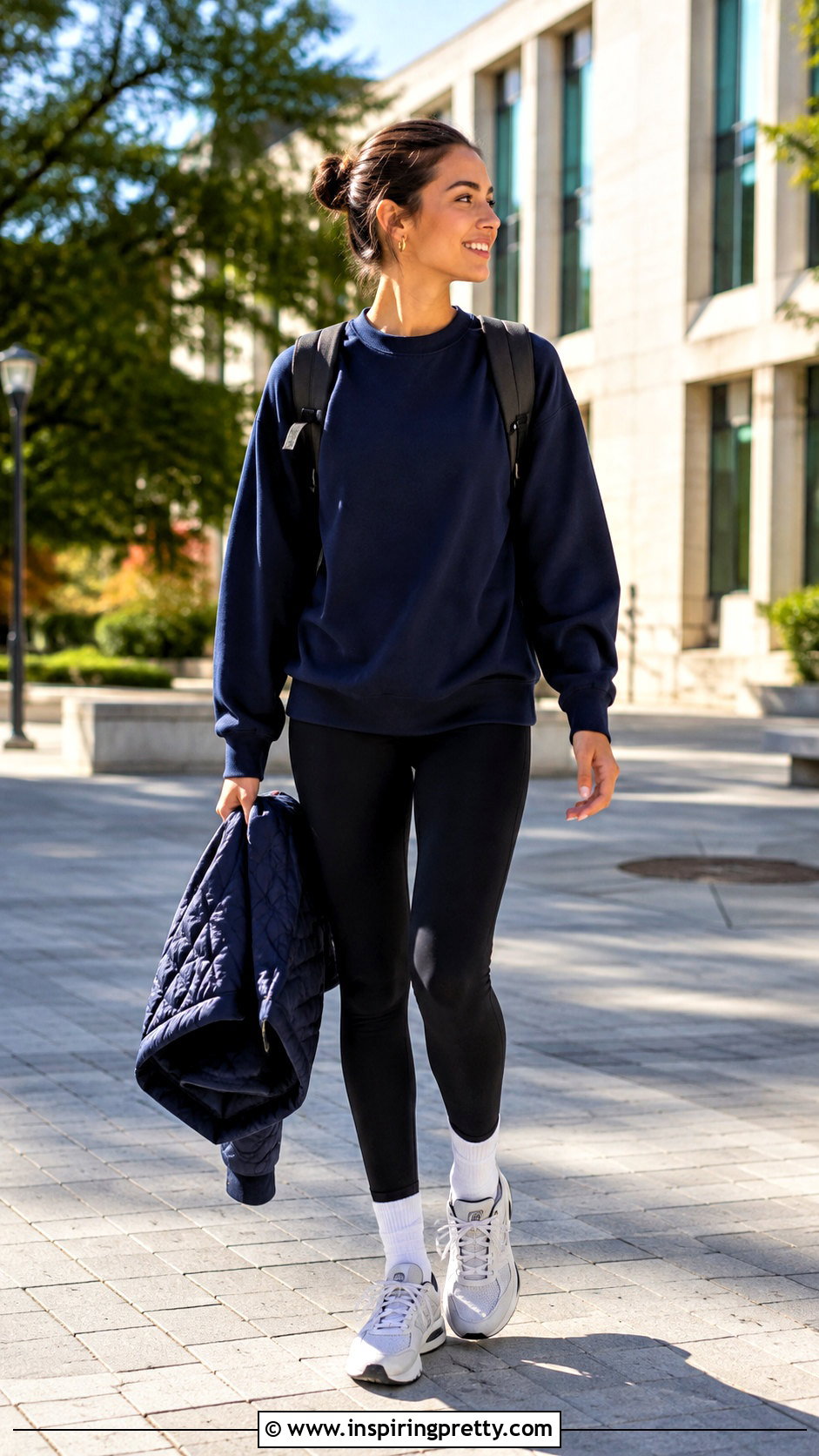 College Crewneck Sweatshirt and Leggings Outfit - 25 College Top Outfit ideas