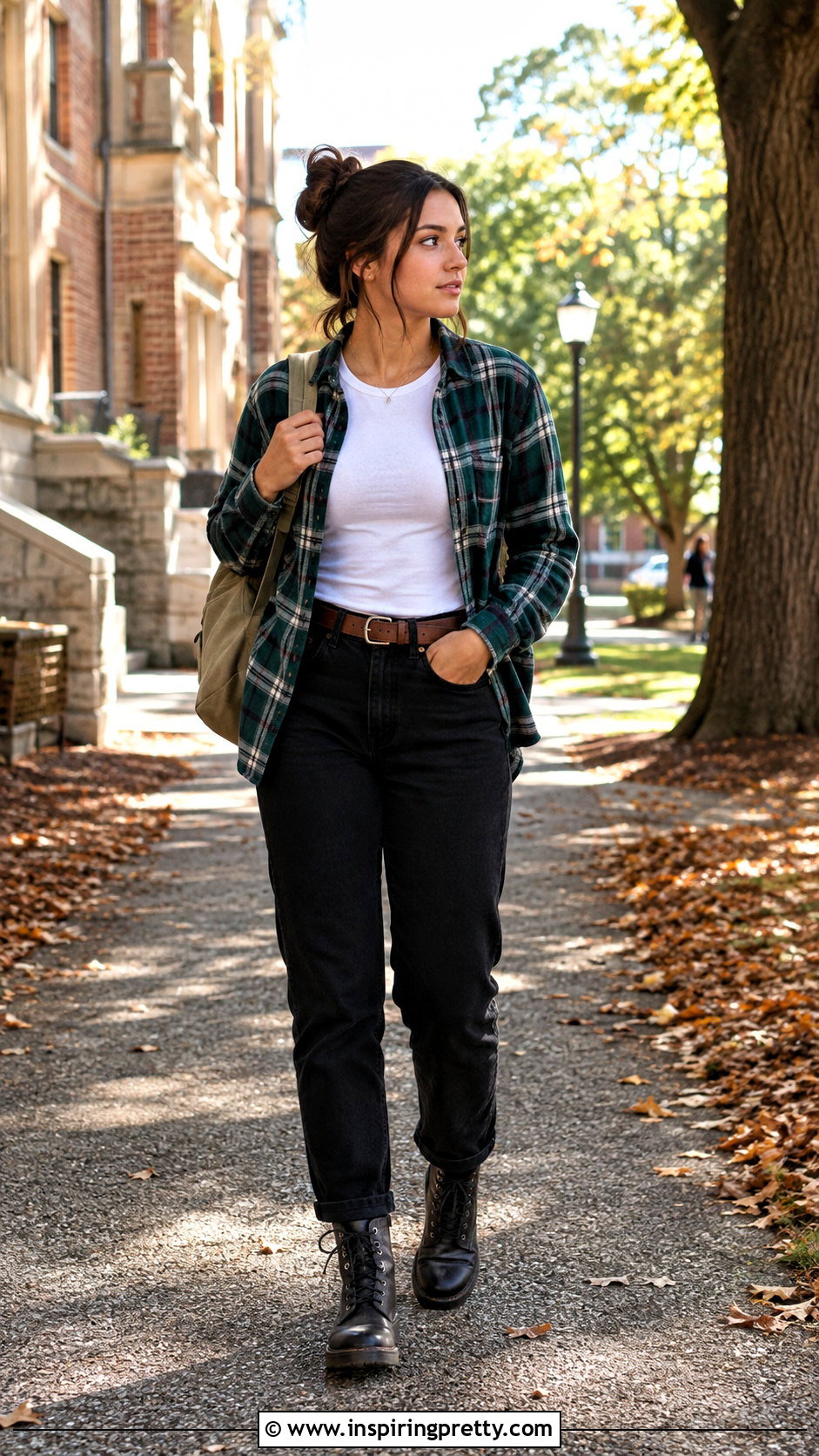 College Flannel Shirt and Black Jeans Outfit - 25 College Top Outfit ideas