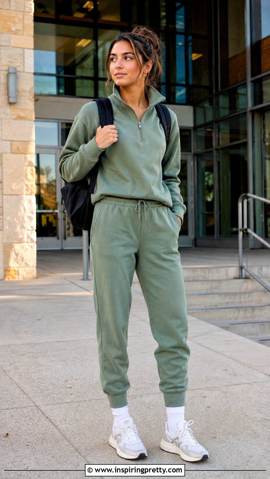College Quarter Zip Top and Joggers Outfit - 25 College Top Outfit ideas