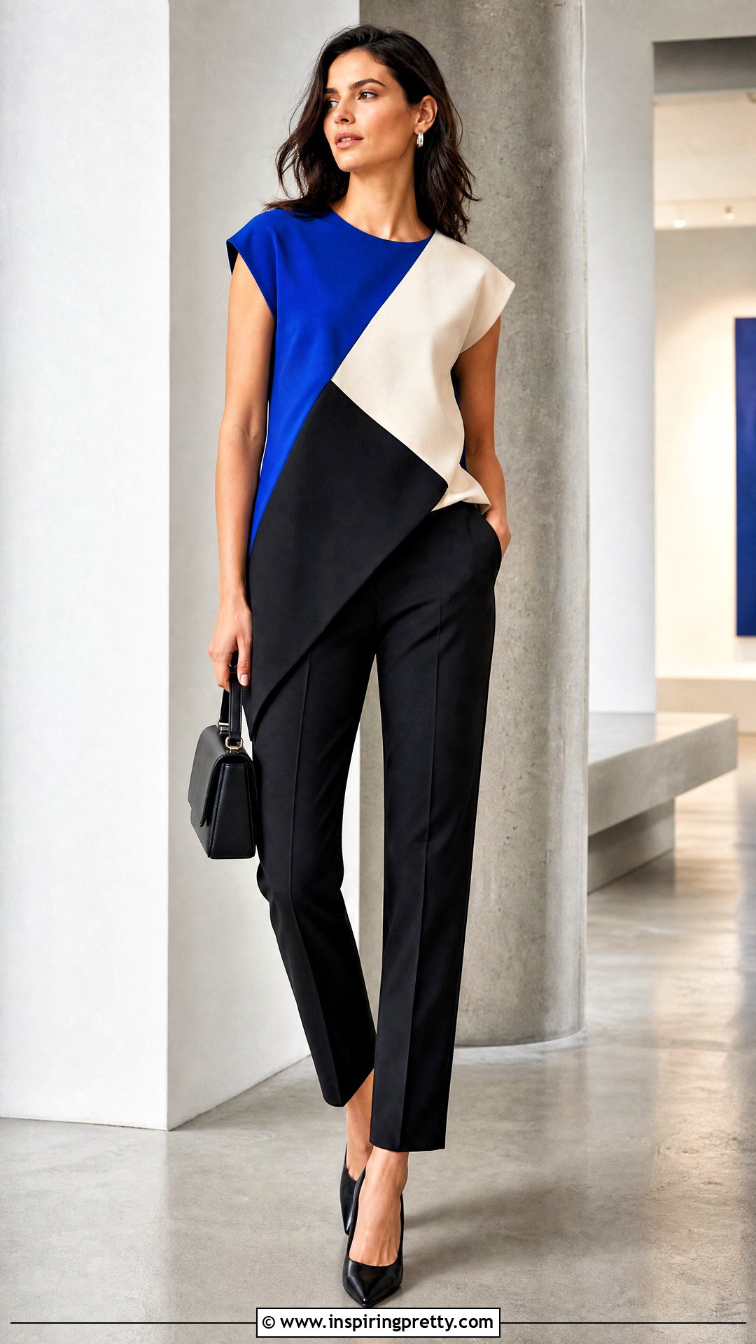 Color Block Asymmetrical Top With Trousers - 50 asymmetrical tops outfit ideas