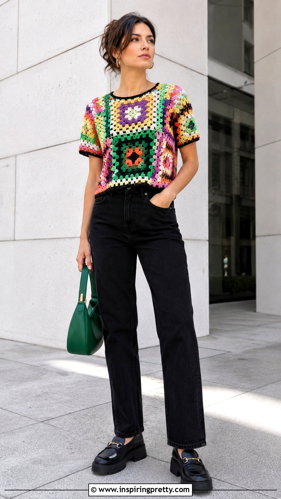 Color Block Crochet Top With Black Jeans - 50 crochet tops for women