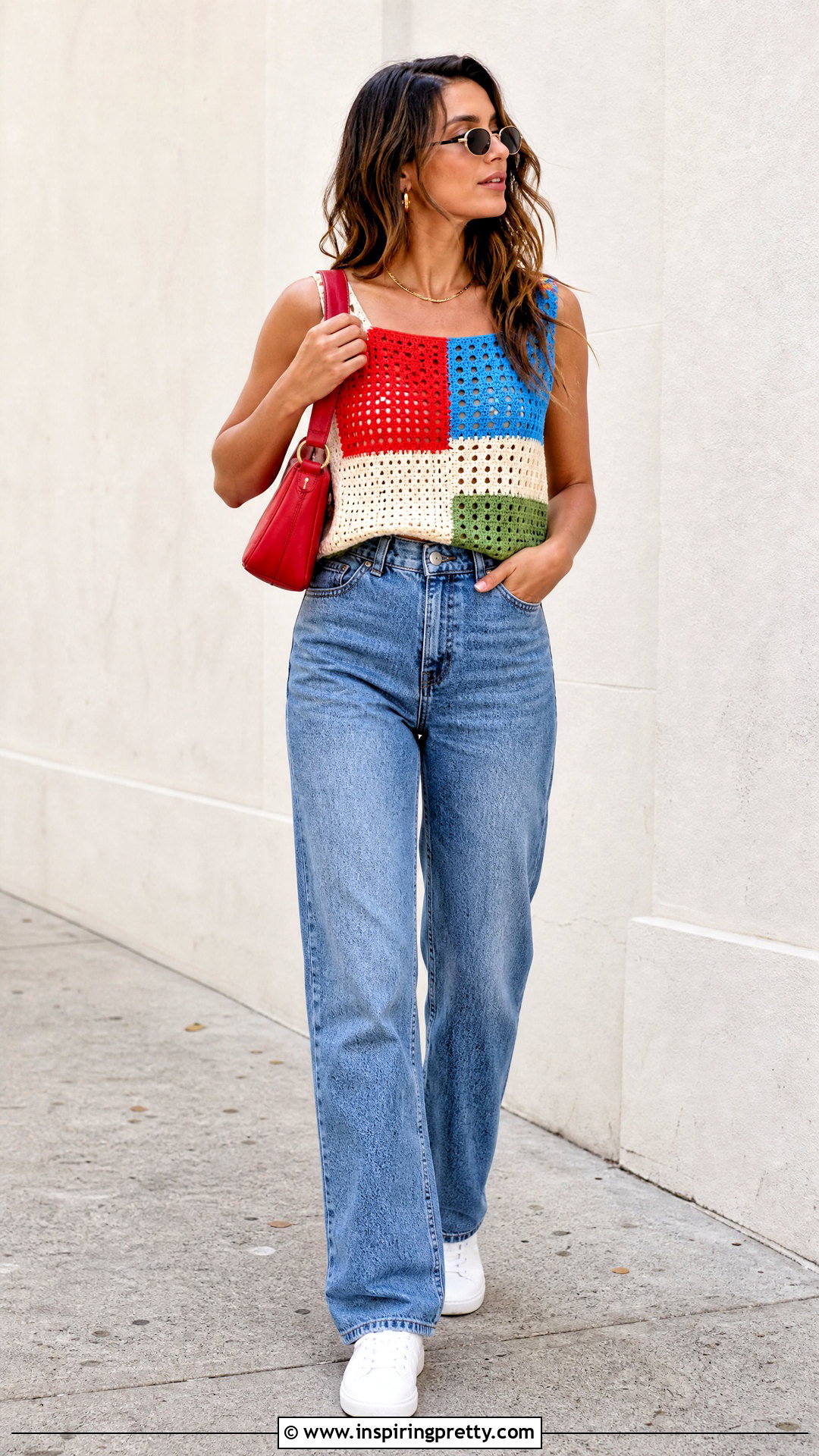 Color Block Crochet Top With Relaxed Jeans - 50 crochet top designs