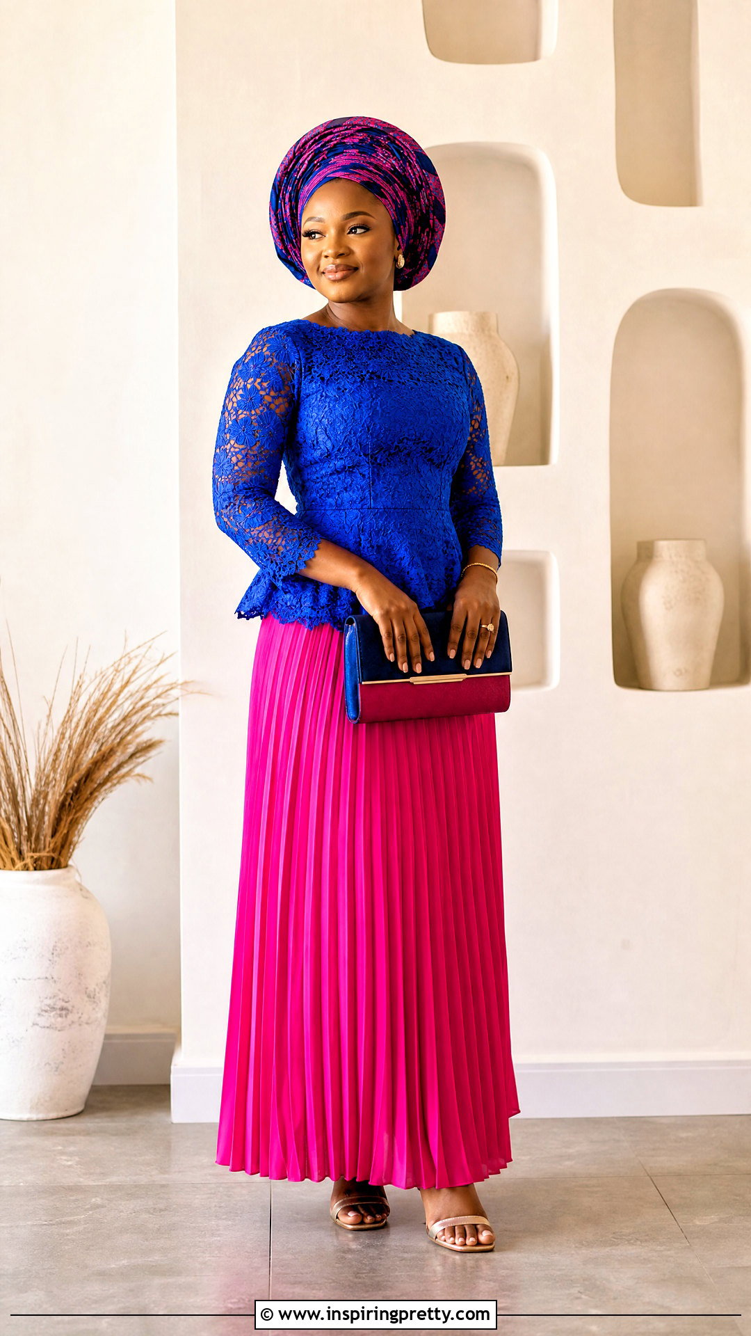 Color Block Lace Top And Maxi Skirt - 50 skirt and top lace styles