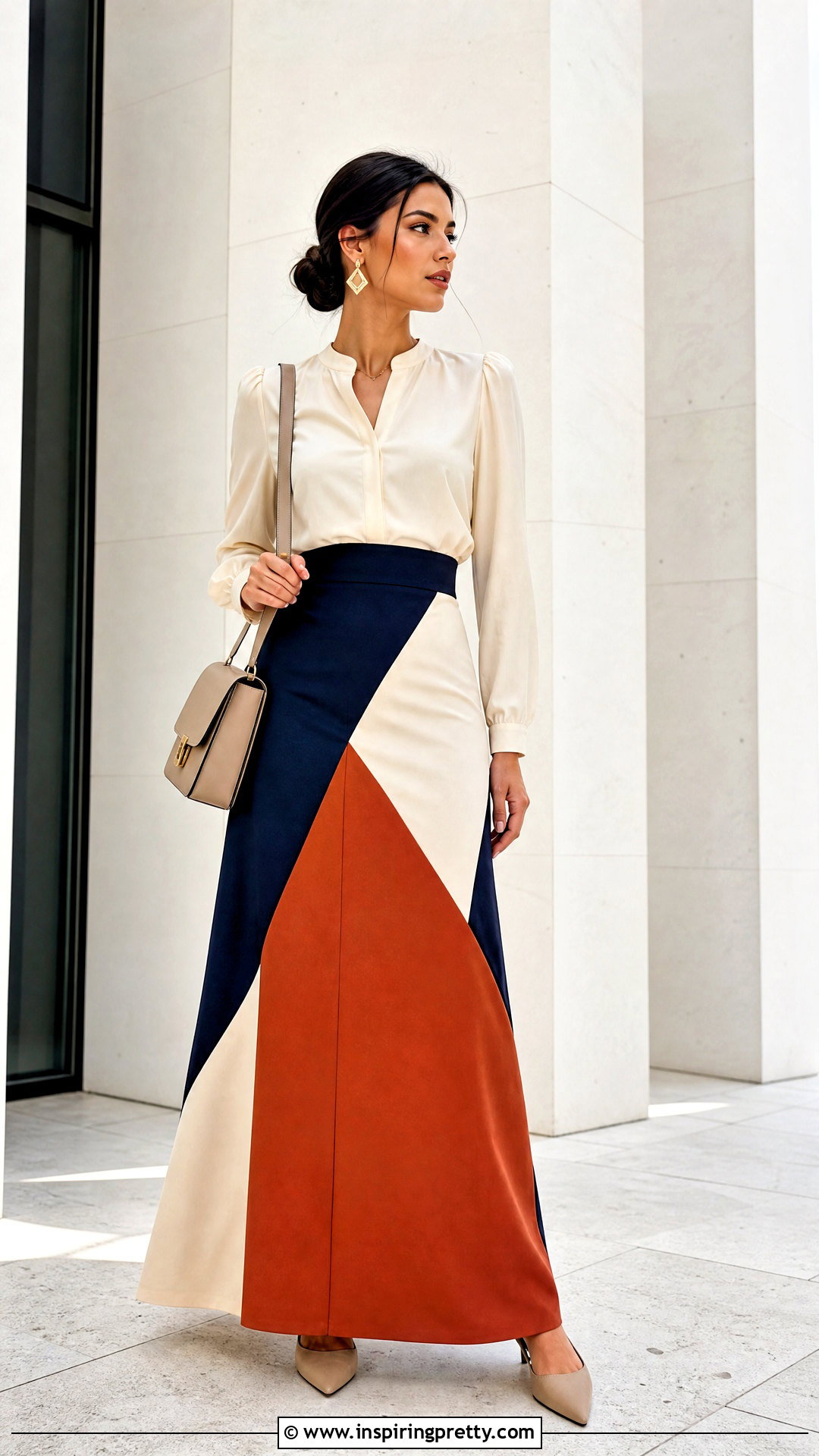 Color Block Long Skirt With Neutral Top - 50 long skirt top designs