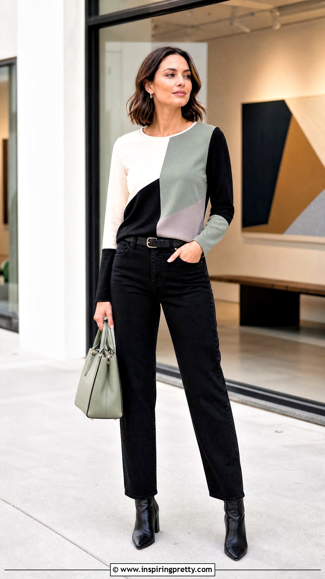 Color Block Misses Top With Black Jeans - 25 misses tops outfit ideas
