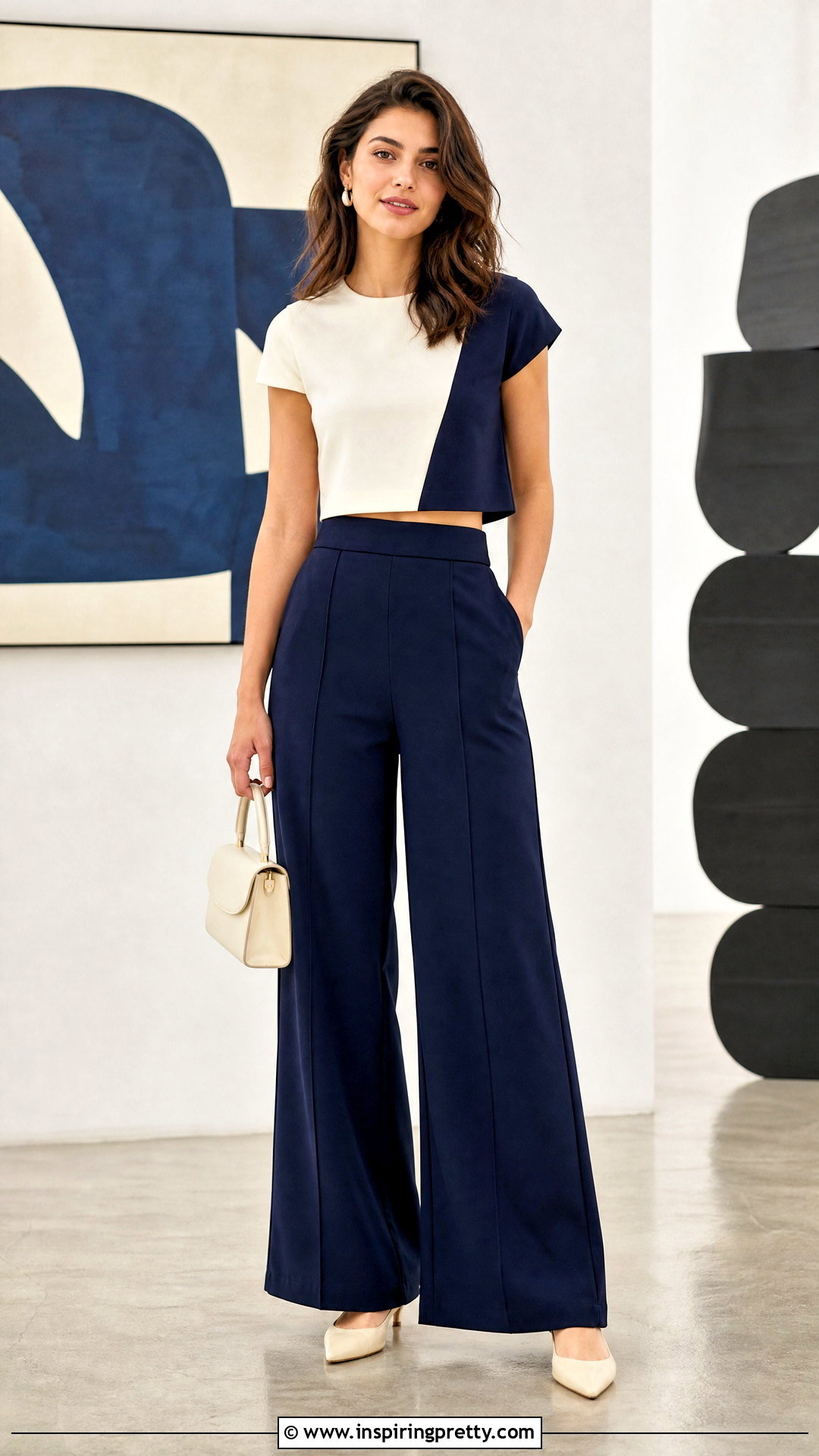 Color Block Short Top With Palazzo Pants - 50 short top with plazo outfit ideas