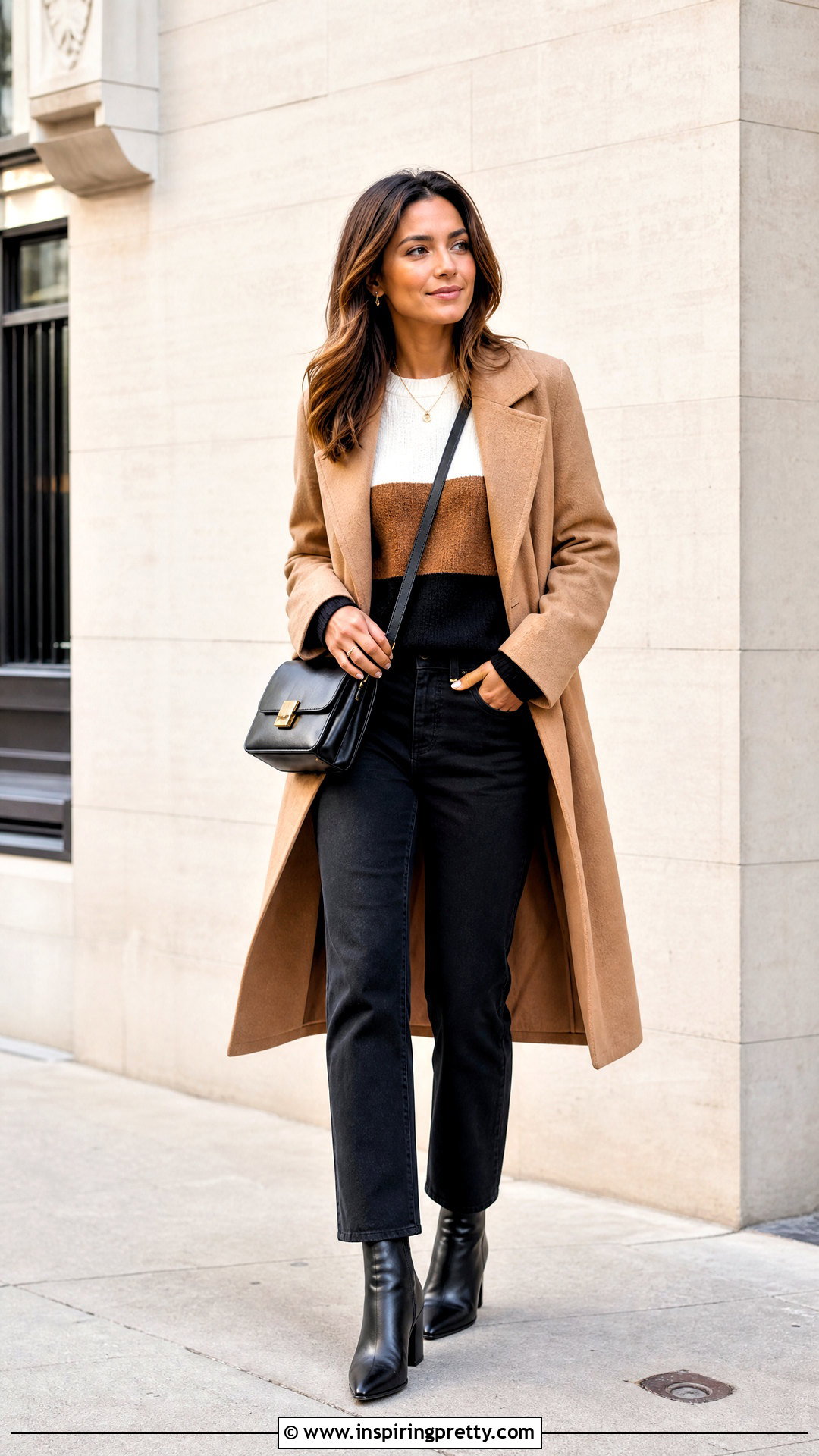 Color Block Sweater And Black Jeans Outfit - 50 winter tops outfit ideas