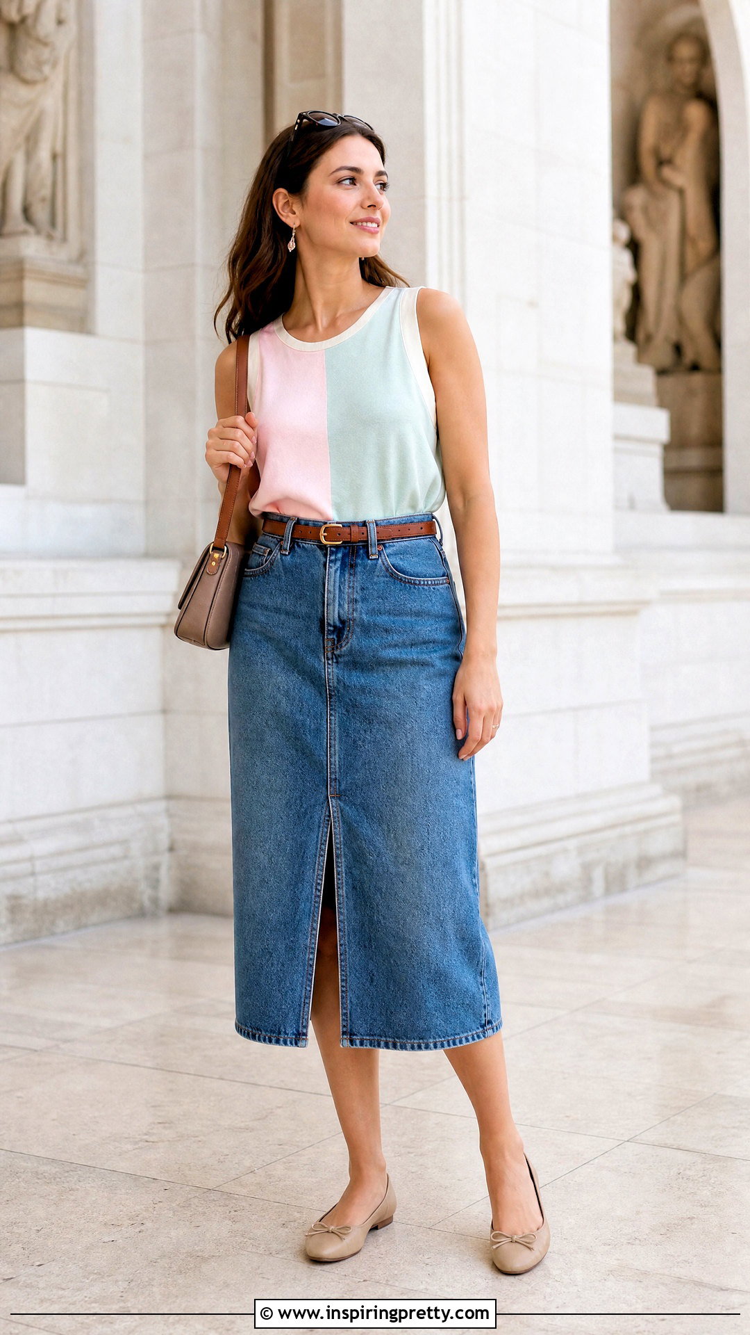 Color Block Tank Top With Denim Midi Skirt - 20 Color Block Tank Top On Hanger outfit ideas