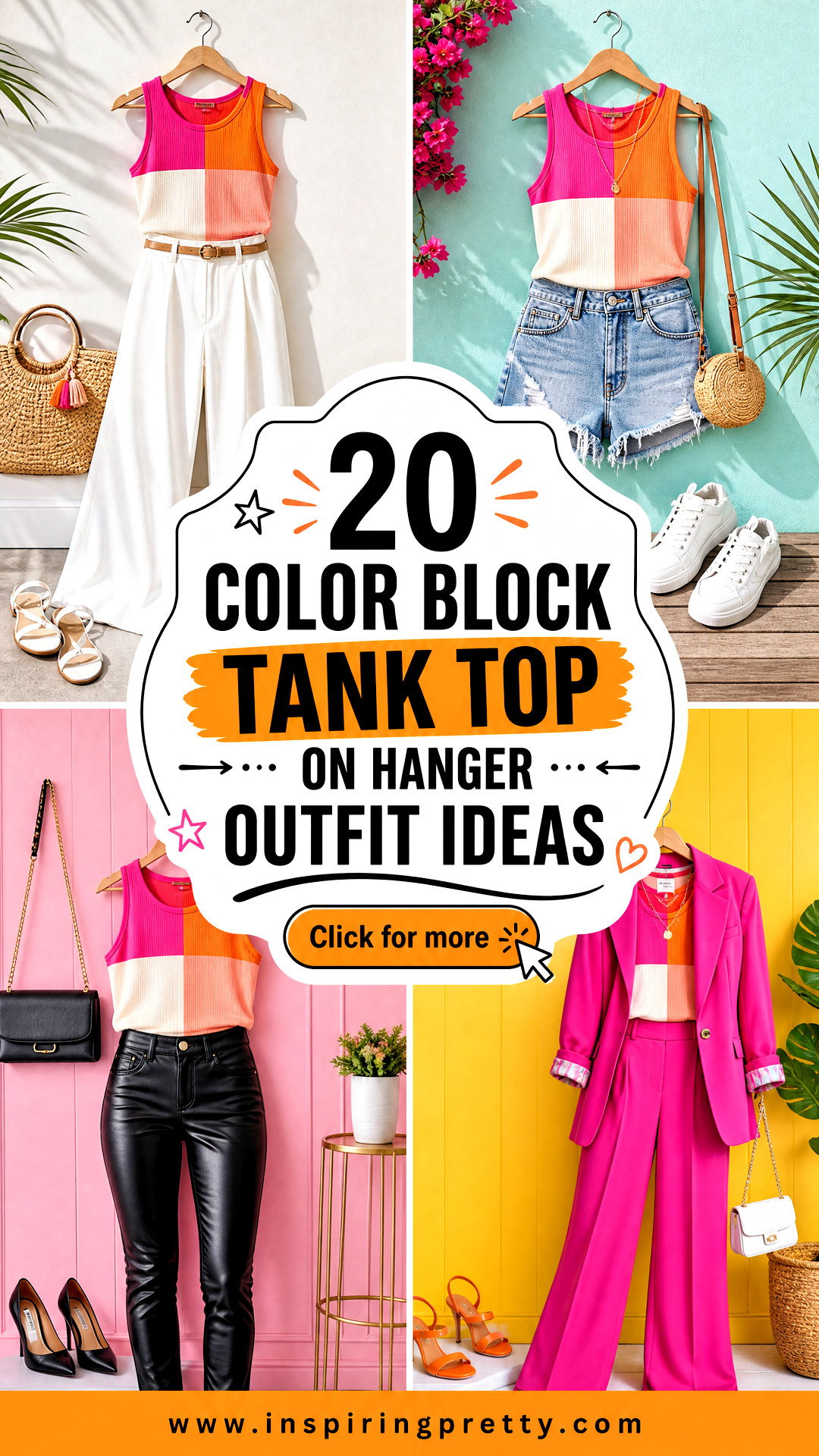 20 Color Block Tank Top on Hanger Outfit Ideas for Summer Style - 20 Color Block Tank Top on Hanger Outfit Ideas for Summer Style