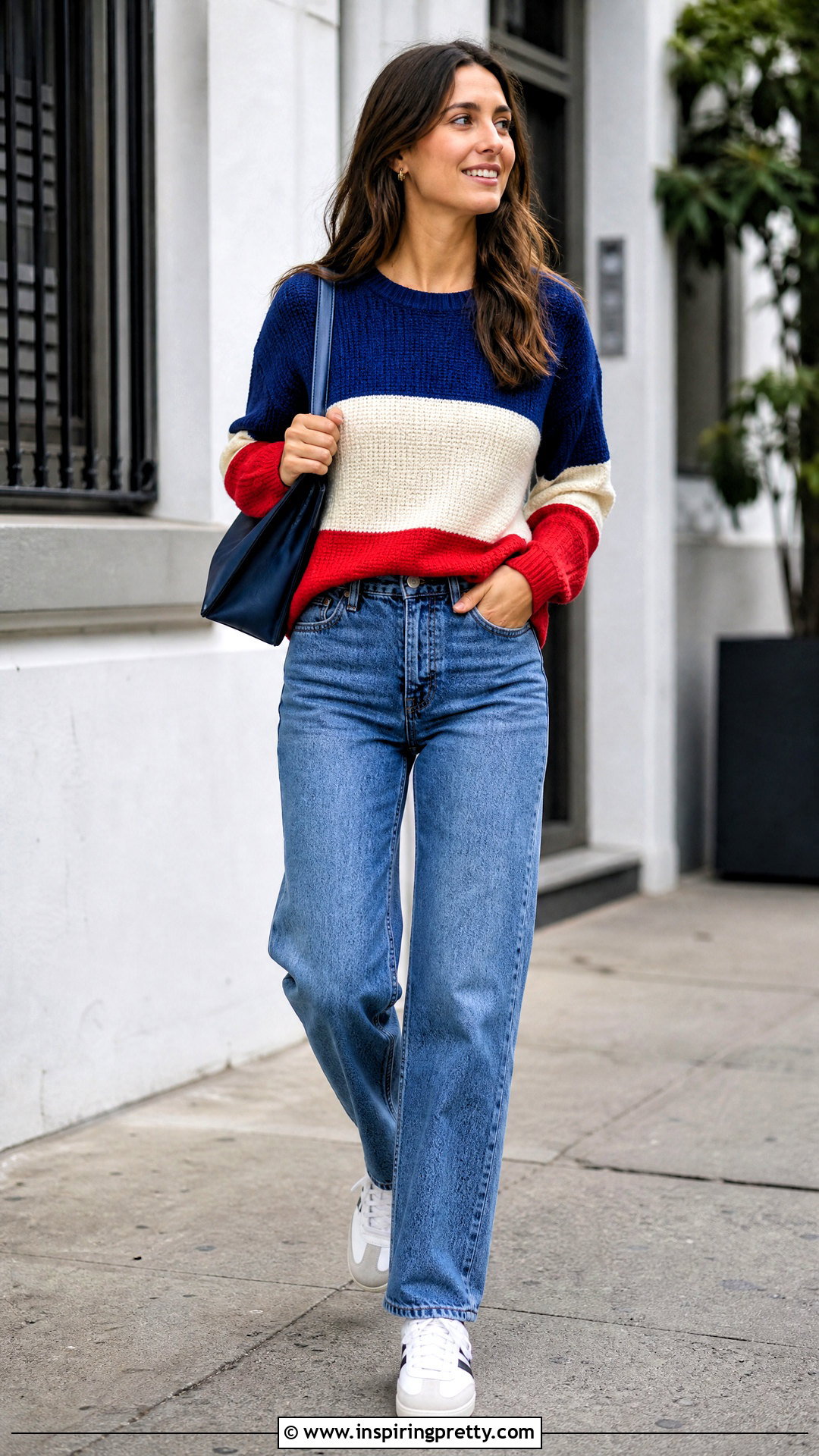 Color Block Top With Straight Jeans - 50 unique tops outfit ideas