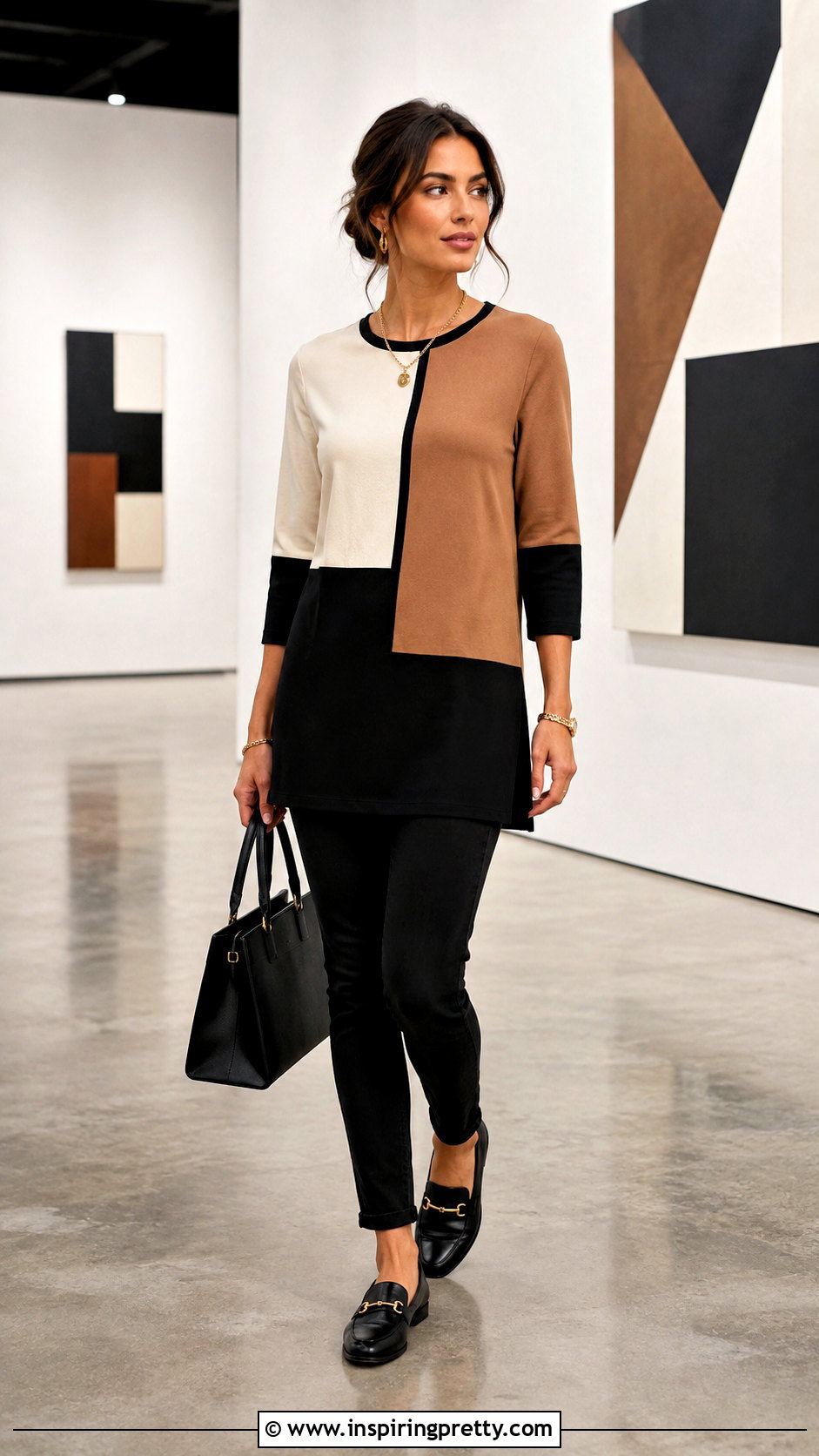 Color Block Tunic Top With Black Jeans - 50 tunic tops with jeans