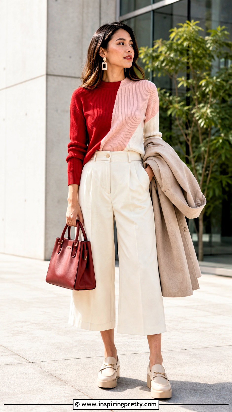 Colorblock Top With Culottes - 50 fun tops outfit ideas