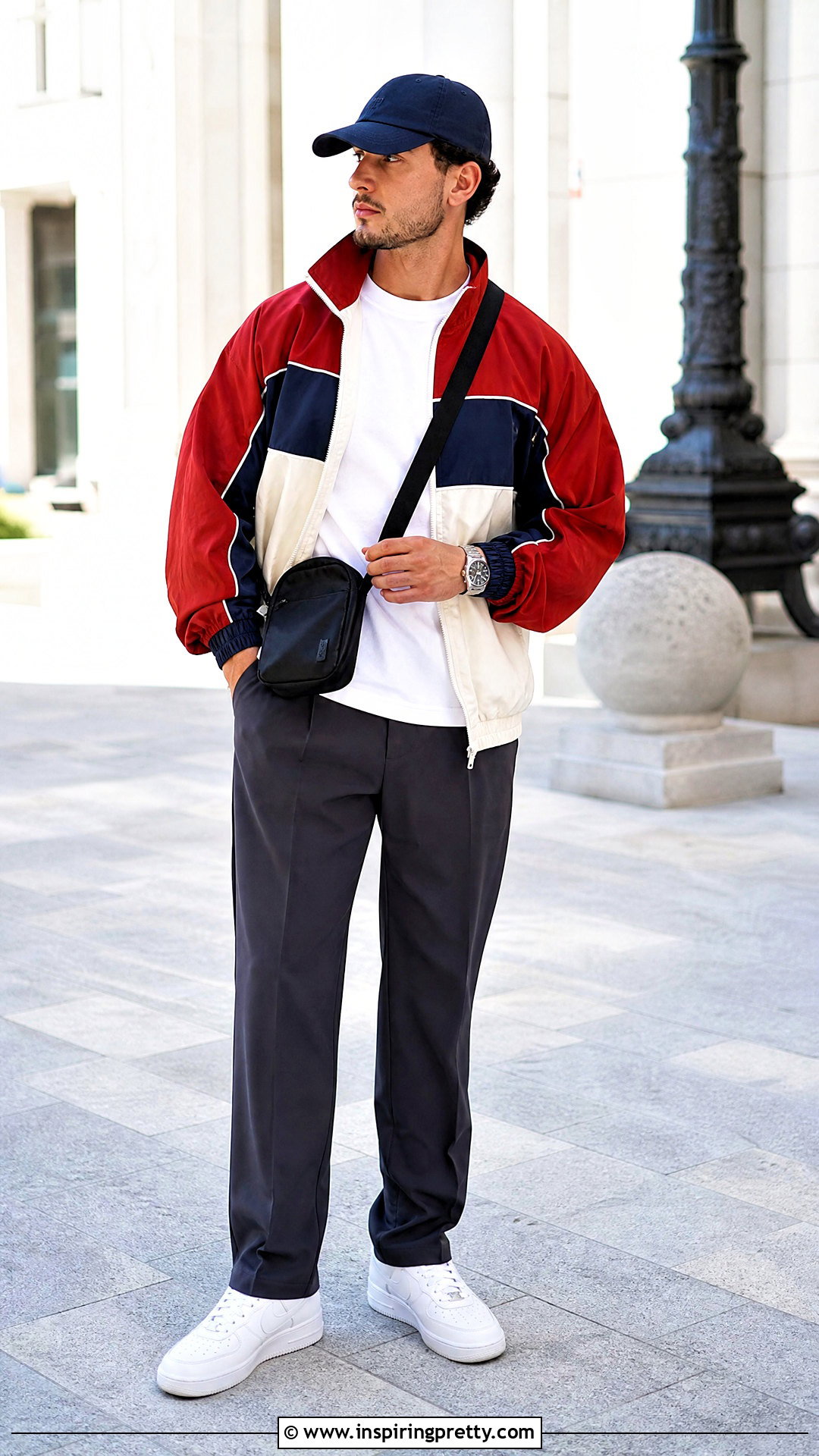 Colorblock Track Top With Neutral Pants - 20 Mens Track Tops outfit ideas