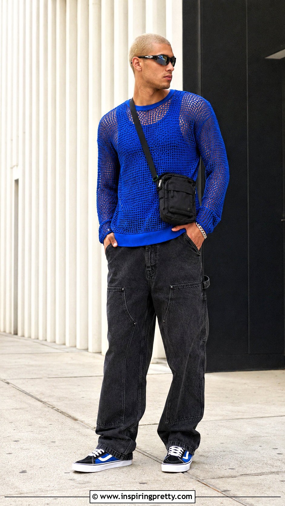 Colored Mesh Long Sleeve Top With Carpenter Pants - 20 Mesh Long Sleeve Top Mens