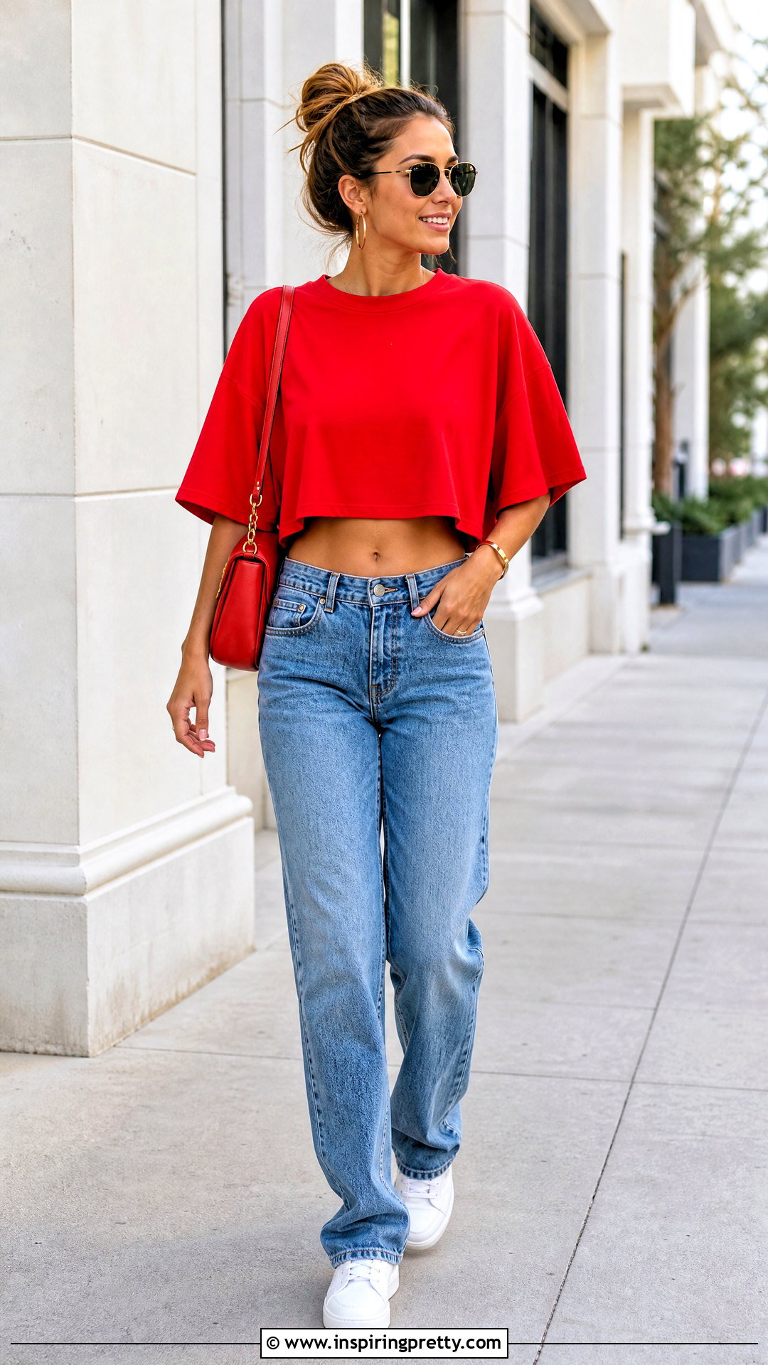 Colorful Baggy Crop Top With Blue Jeans - 50 baggy crop top outfit ideas