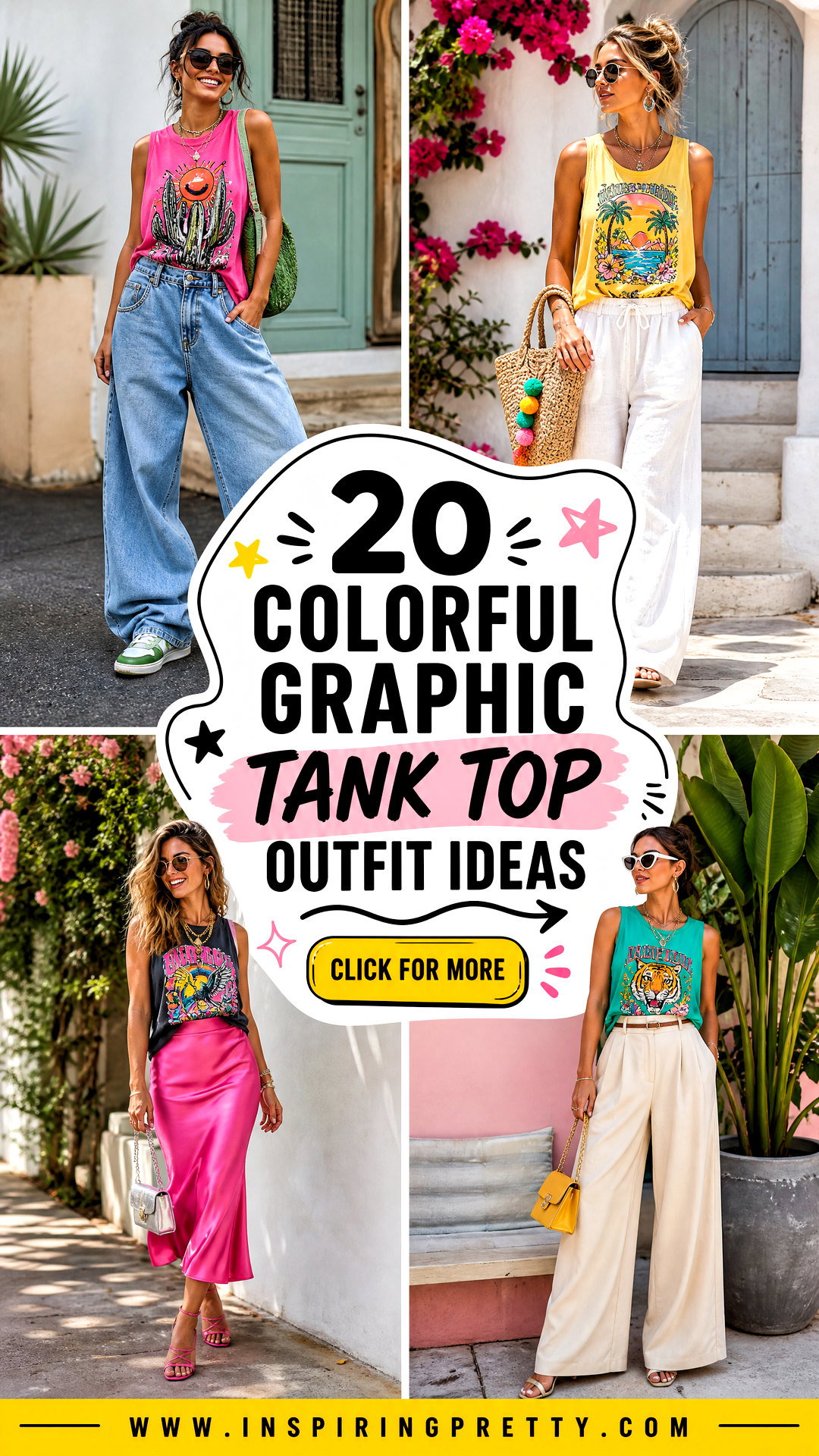 20 Colorful Graphic Tank Top Outfit Ideas for Summer Fun - 20 Colorful Graphic Tank Top Outfit Ideas for Summer Fun