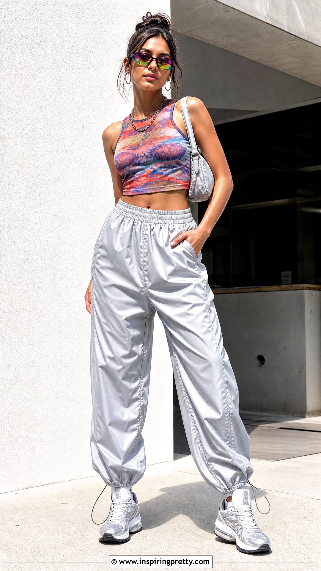 Colorful Graphic Tank Top With Parachute Pants - 20 Colorful Graphic Tank Top outfit ideas