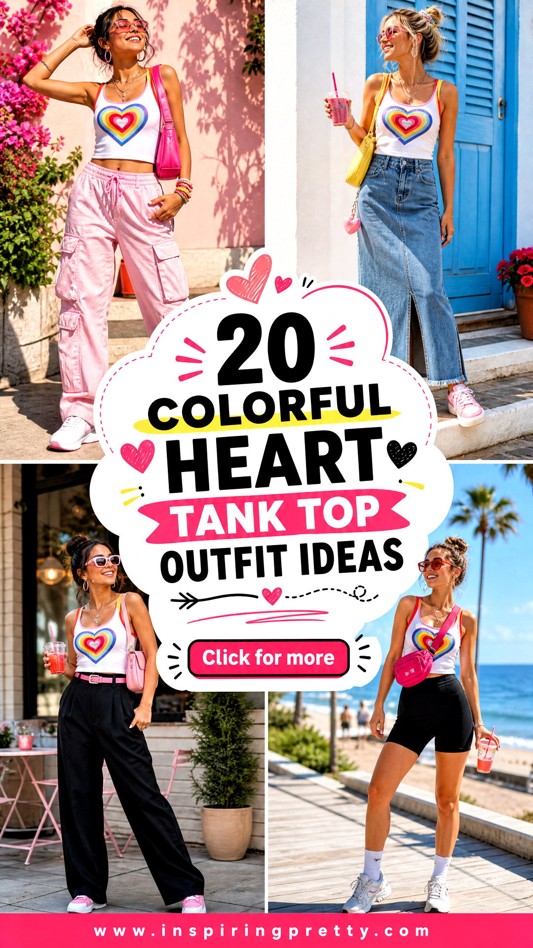 20 Colorful Heart Tank Top Outfit Ideas for Cute Summer Looks - 20 Colorful Heart Tank Top Outfit Ideas for Cute Summer Looks